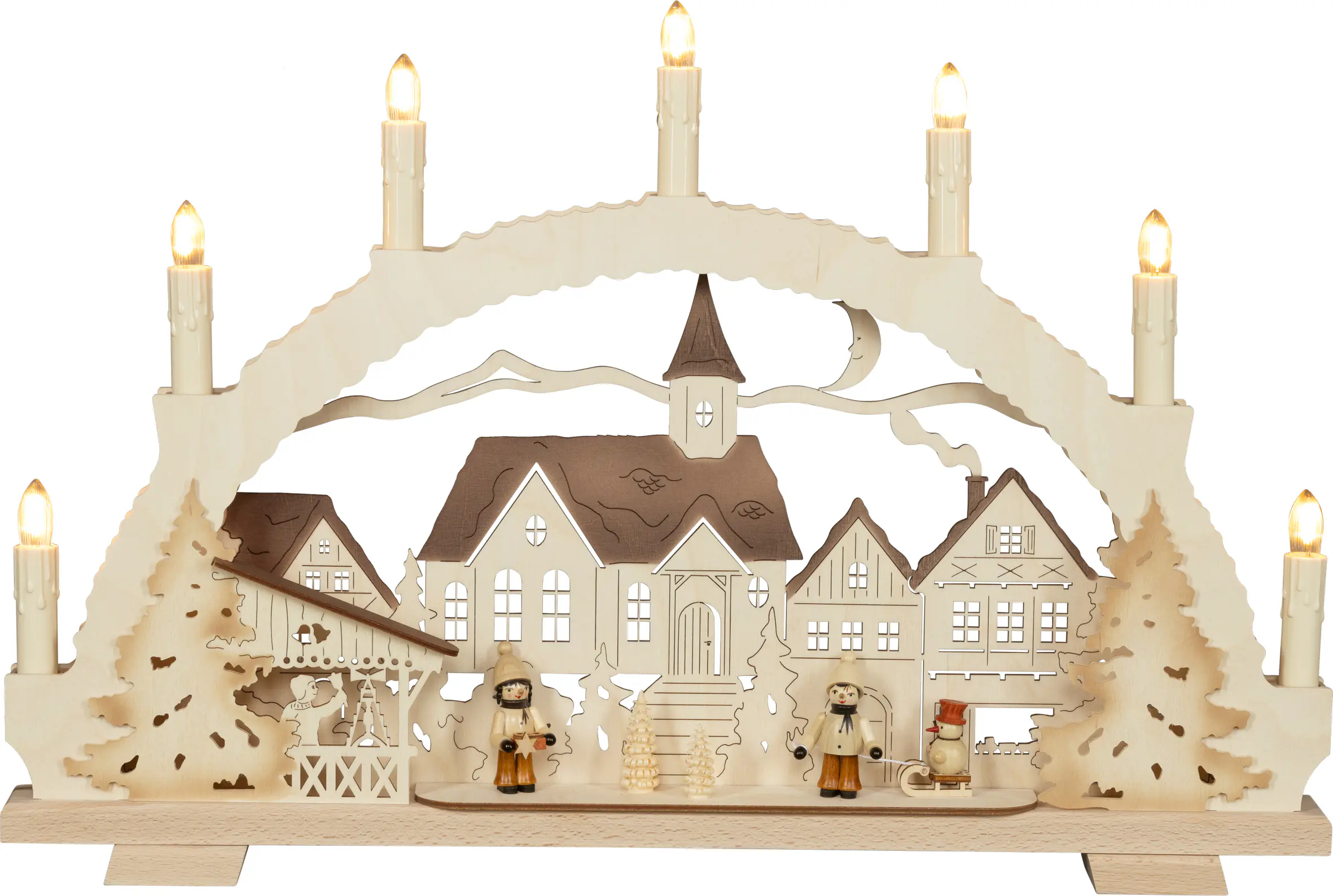 Saico LED-Schwibbogen Weihnachtsmarktzauber 7-flammig 52 x 34,5 cm warmweiß natur