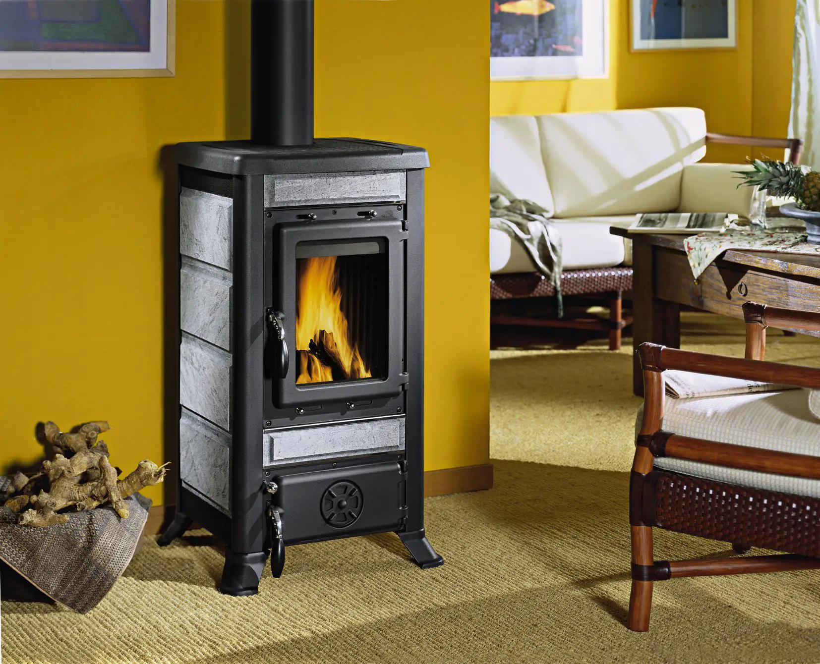 La Nordica Kaminofen FULVIA schwarz-grau Stahl/Kachel, 6 kW