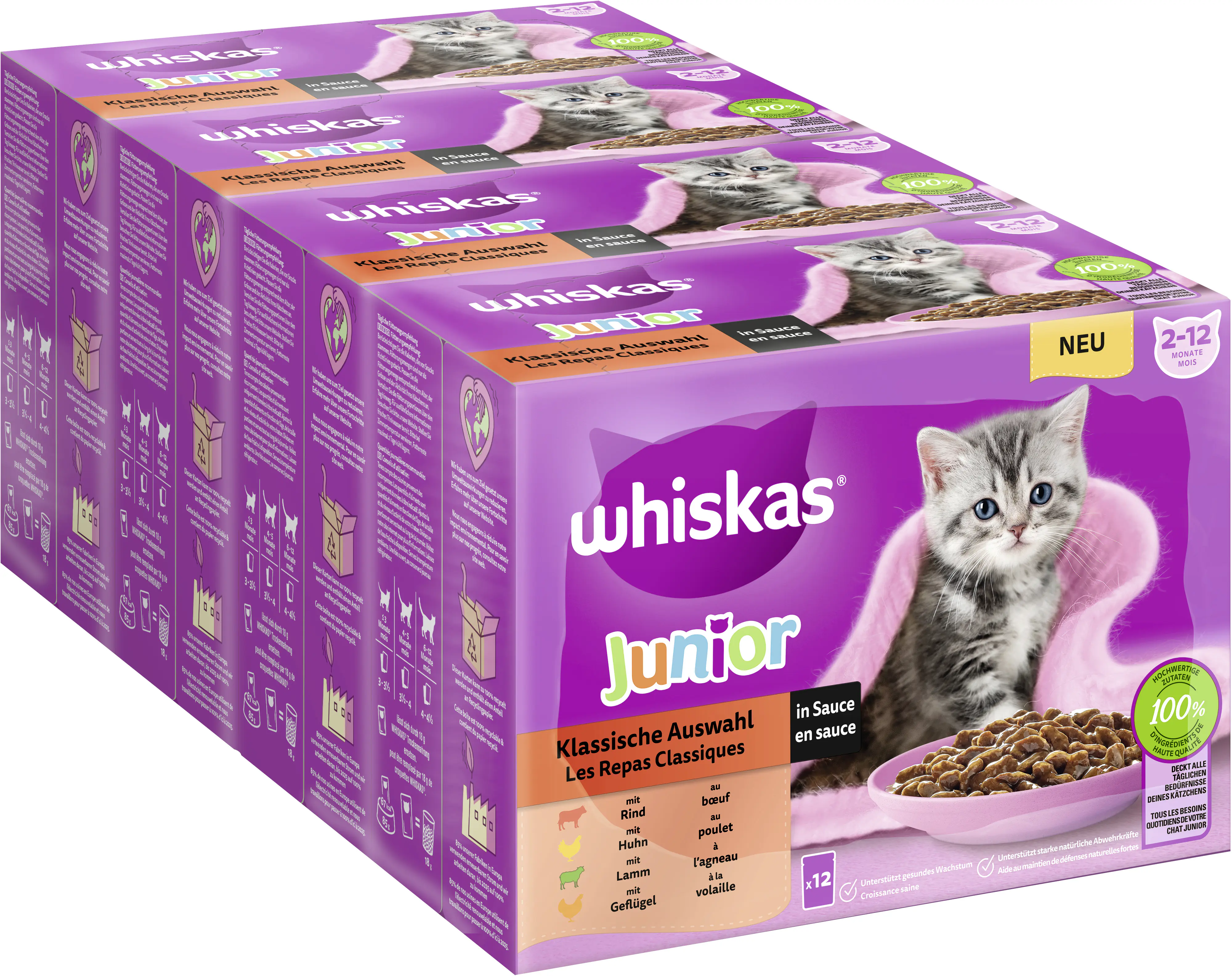 Whiskas Mulitpack Junior klassische Auswahl in Sauce Katzenfutter 12 x 85 g