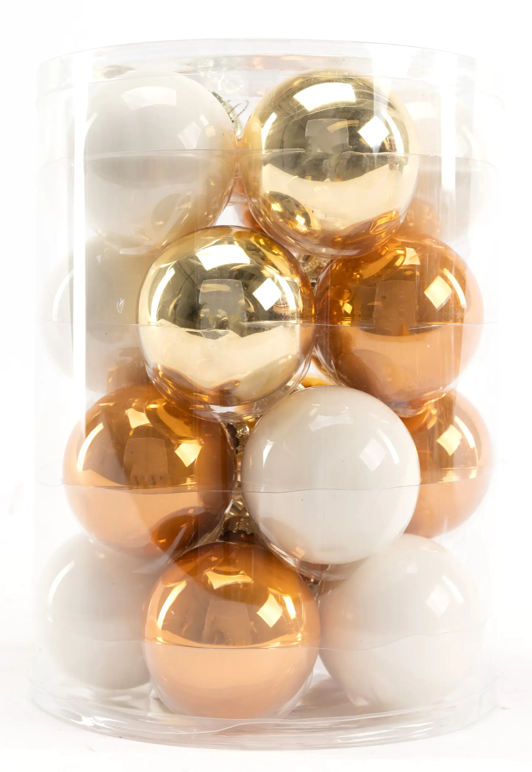 4333692537193 Trendline Weihnachtskugeln aus Glas Ø 6 cm wollweiß-gold-bernstein 20 Stück