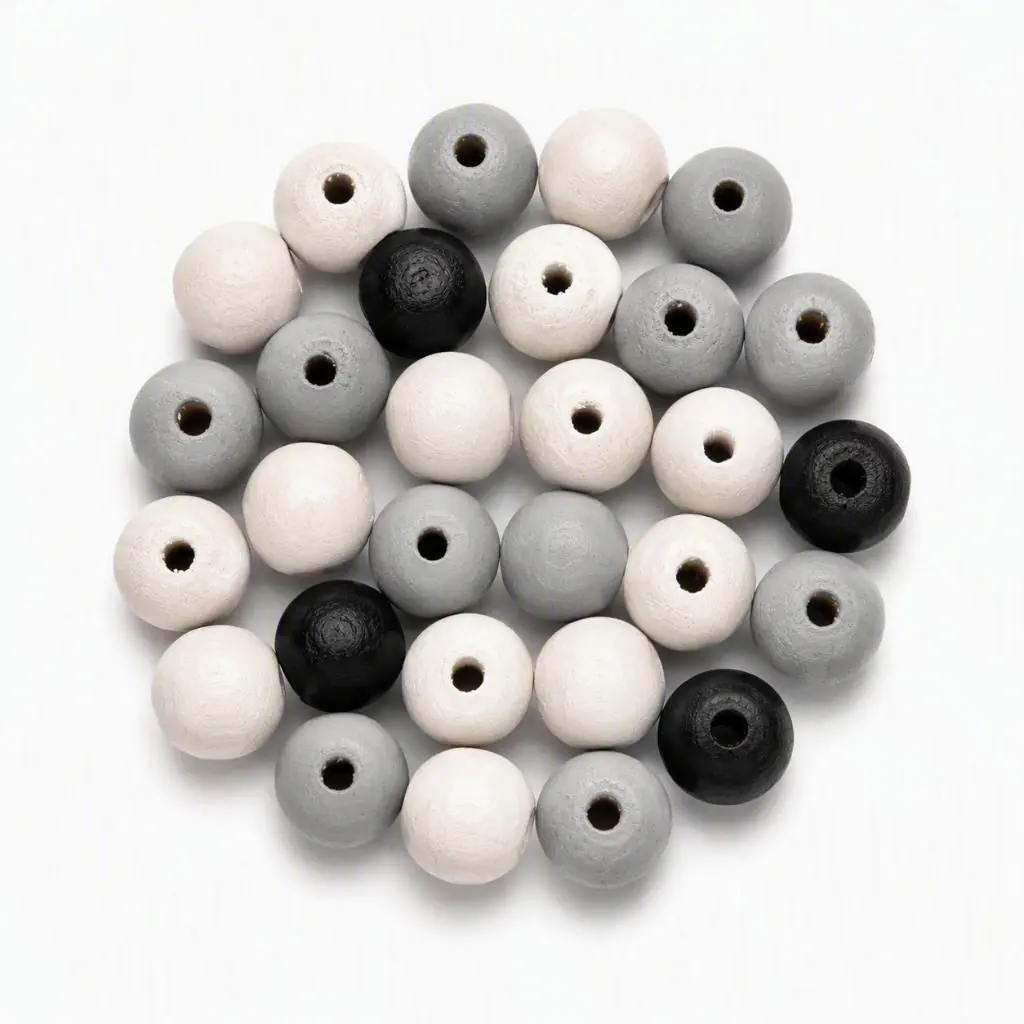 Glorex Holzperle schwarz/weiß/grau mix 15 mm - 14 Stück