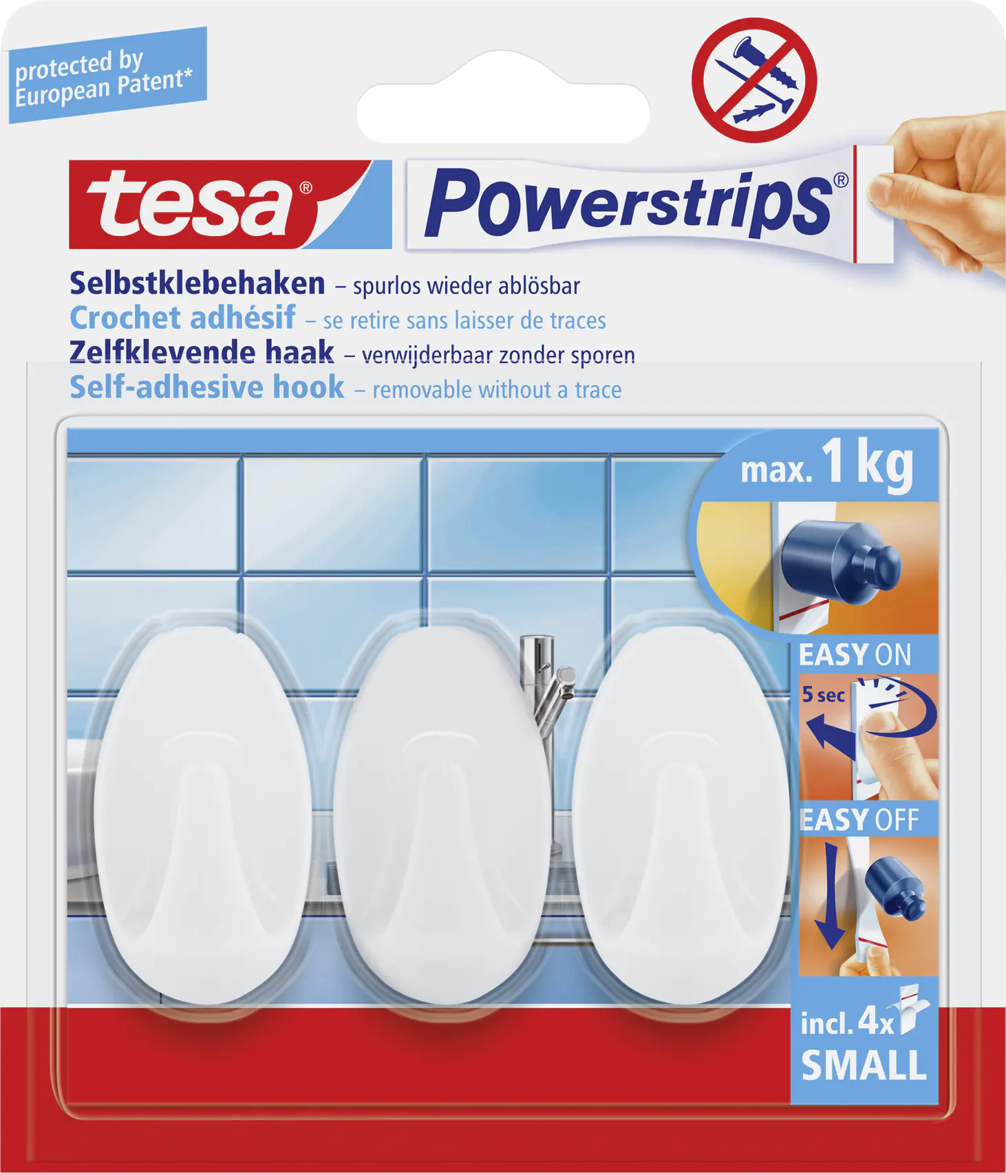 tesa Haken Powerstrip Small 3er-Set, oval, weiß
