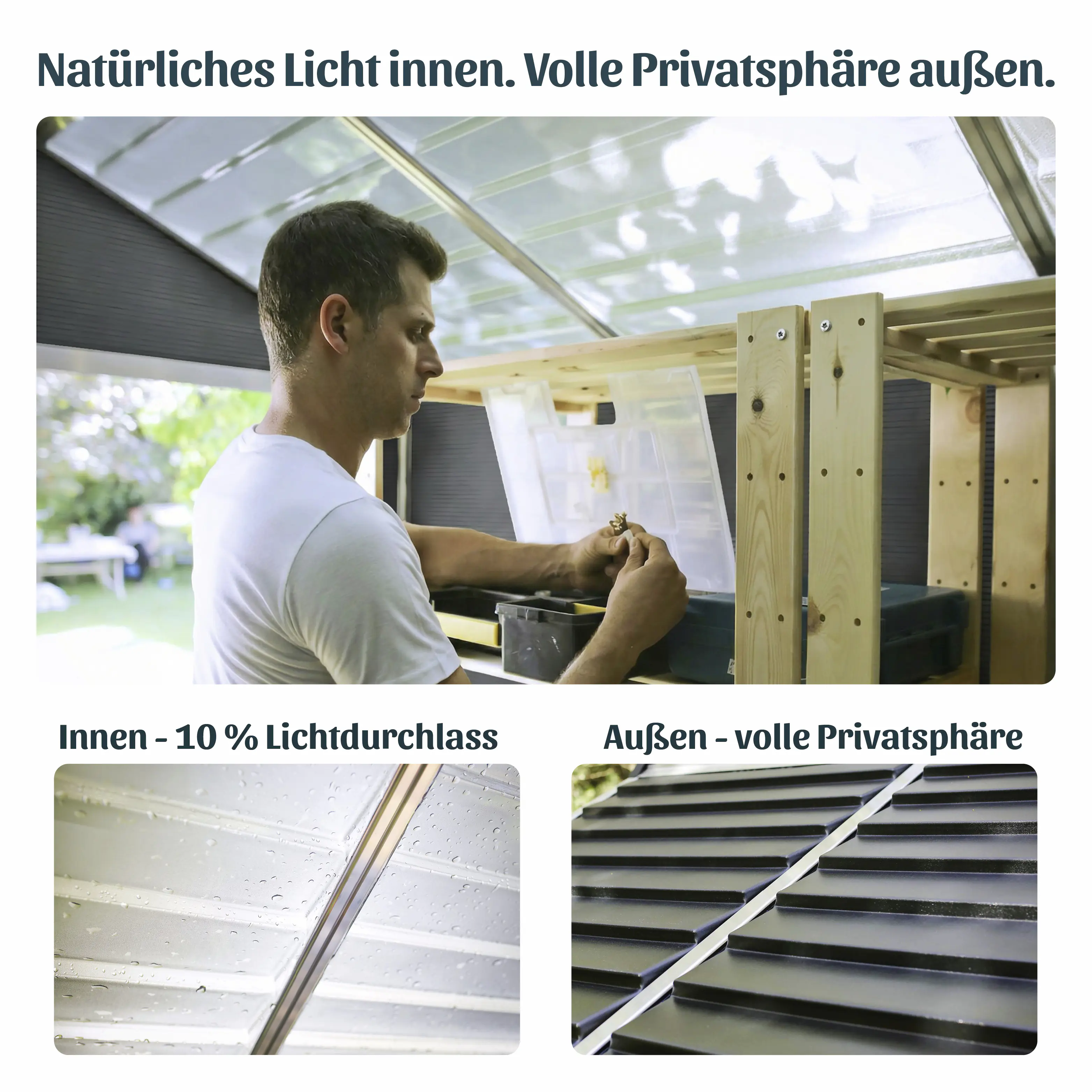Canopia Gerätehaus Rubicon 8x13 mit Solar LED Kit grau 227 x 377 cm