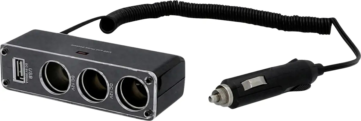 Cartrend Steckdose 3-Port mit USB mit Spiralkabel