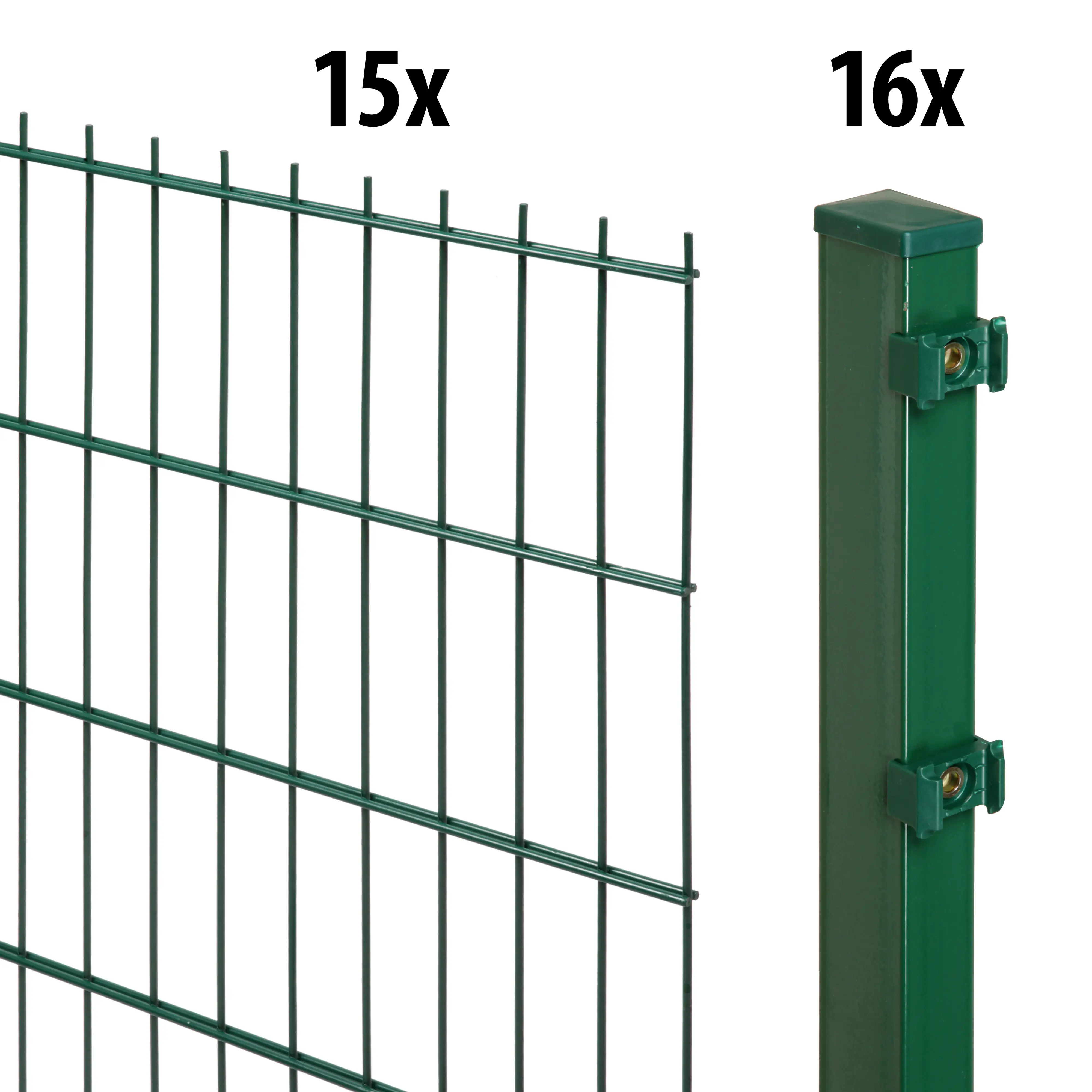 Floraworld Doppelstabmatten-Zaun Set Comfort 30 m 201 x 163 cm inkl. 16 Pfosten 220 cm moosgrün
