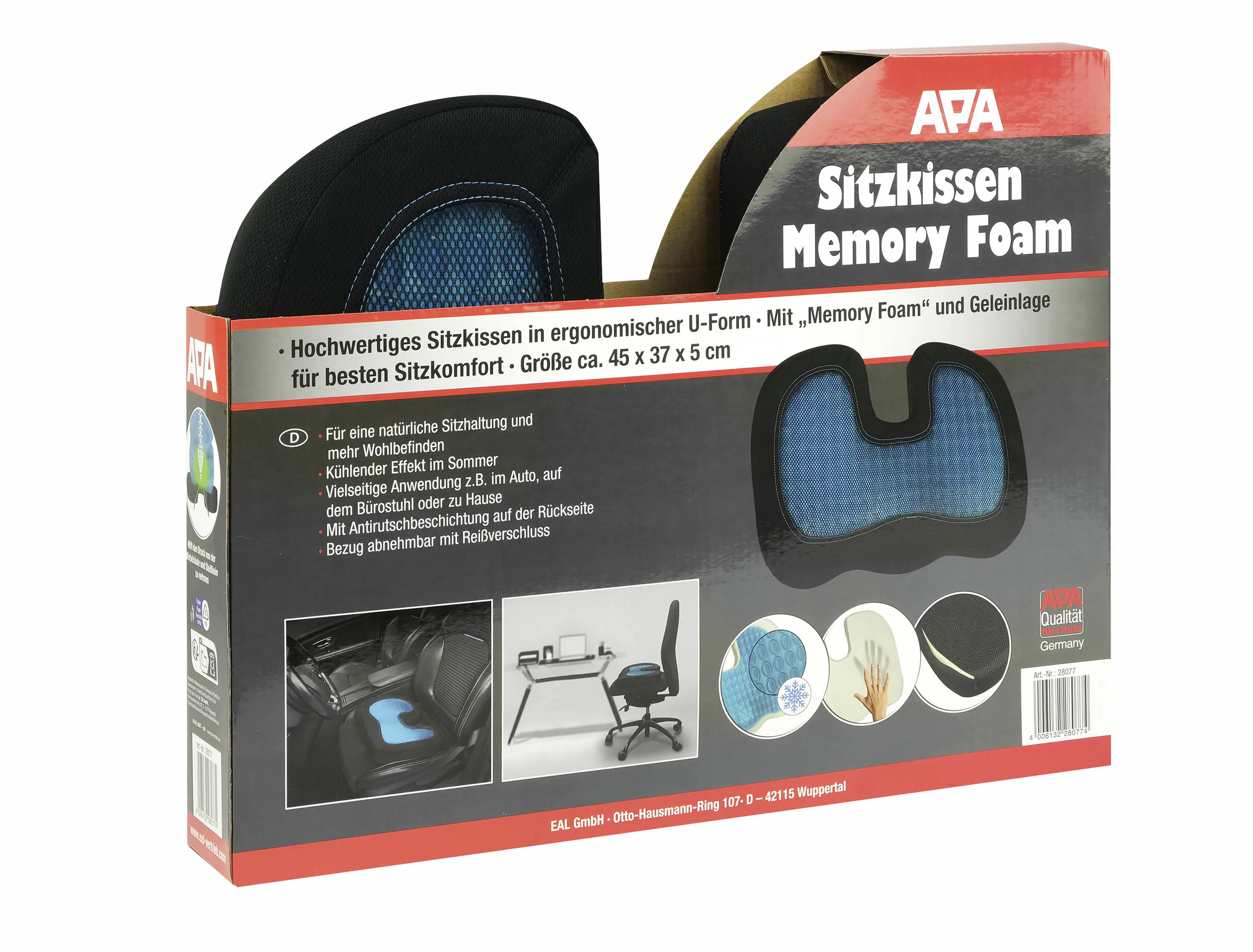 APA Sitzkissen mit Geleinlage schwarz/blau 45 x 37 cm APA Sitzkissen mit Geleinlage schwarz/blau 45 x 37 cm