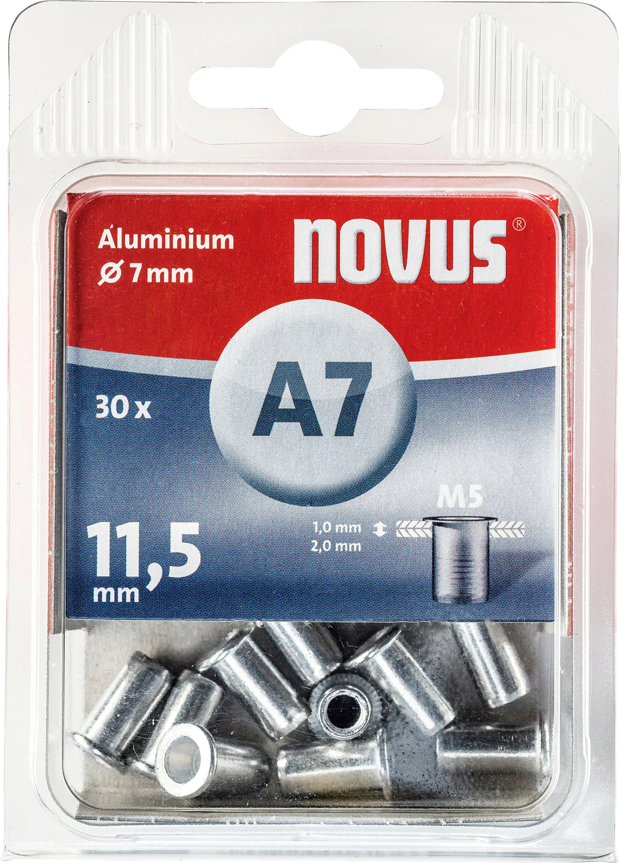 Novus Blindnietmutter A7/11,5 M5 Gewinde Alu 30 Stück