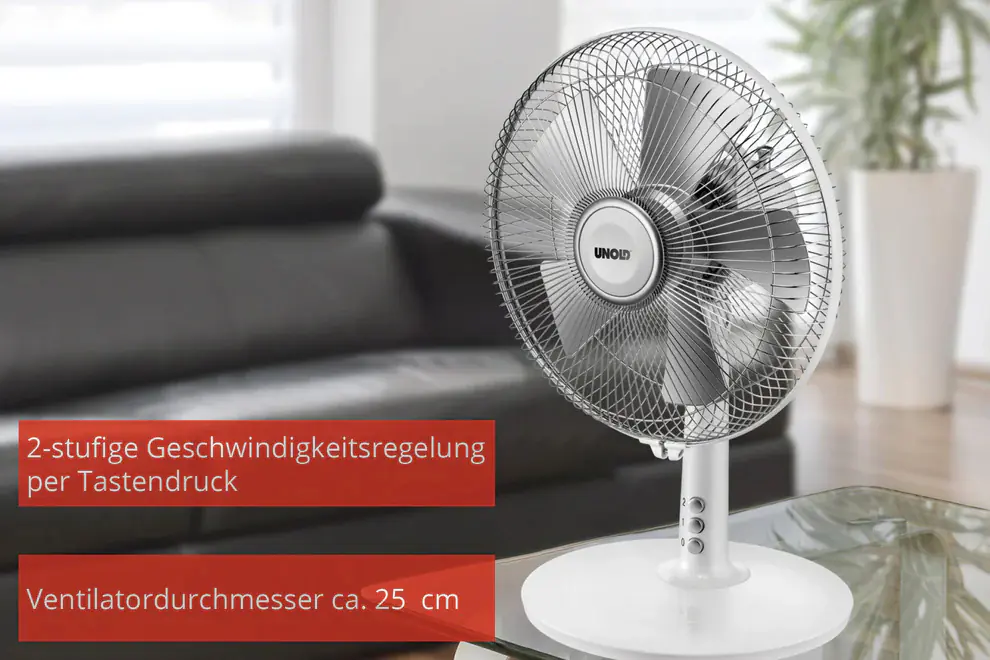 Unold Tischventilator Silverline Ø 25 cm 2 Stufen weiß