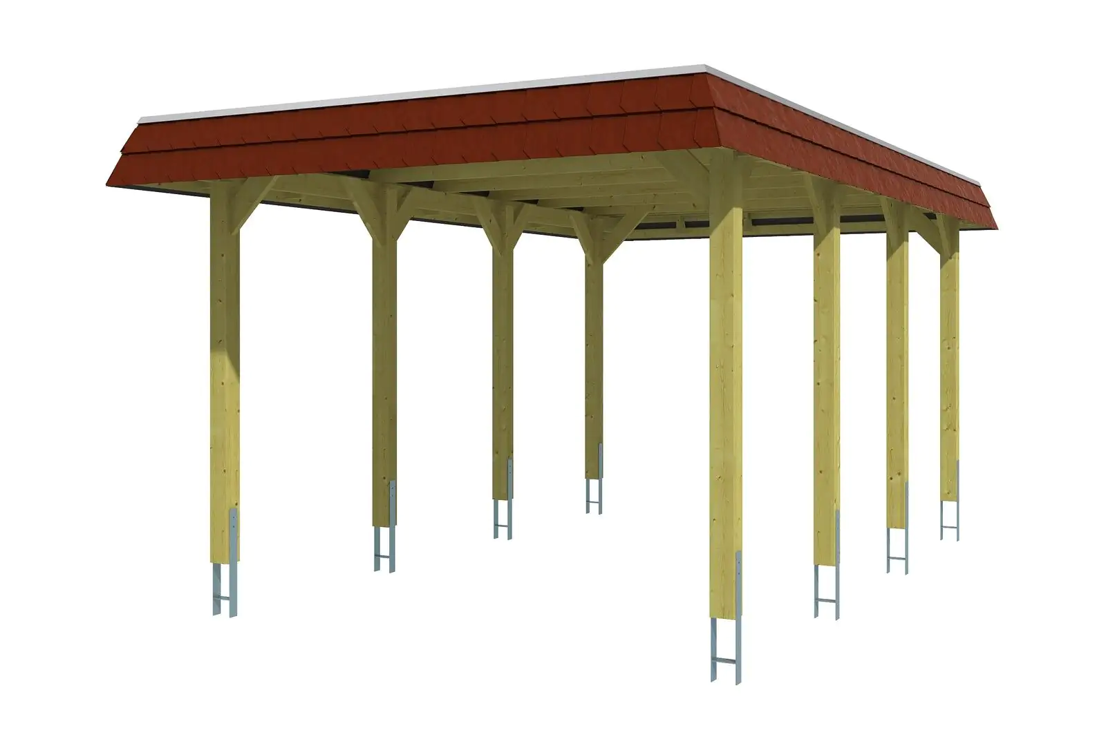 SKAN HOLZ Carport Spreewald 345 x 893 cm mit Aluminiumdach rote Blende