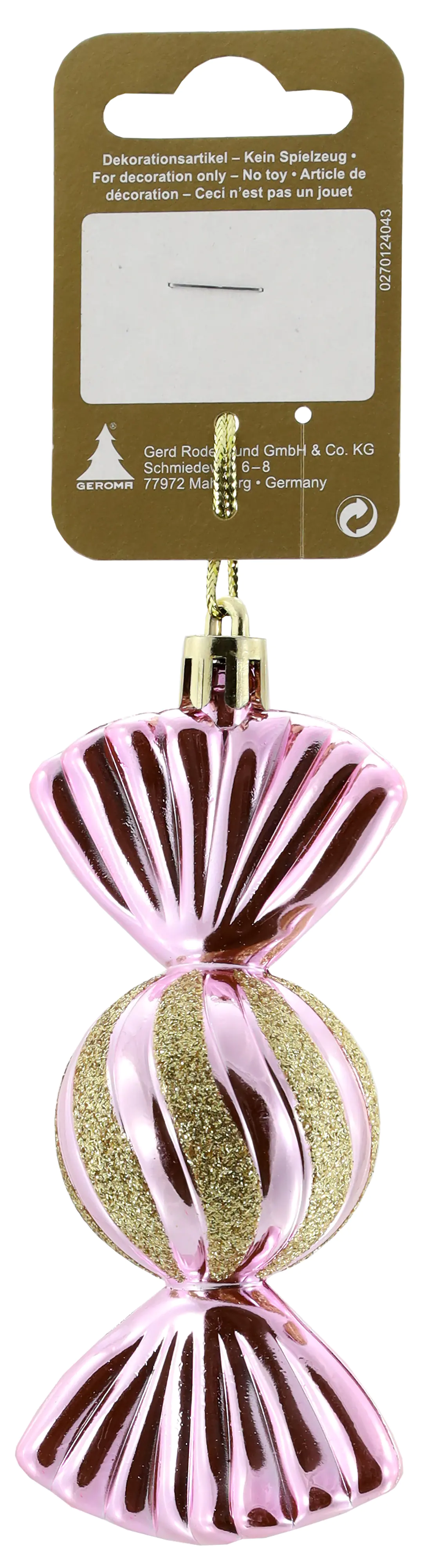 Weihnachtsbaumschmuck Karamell Bonbon 11 cm rosa