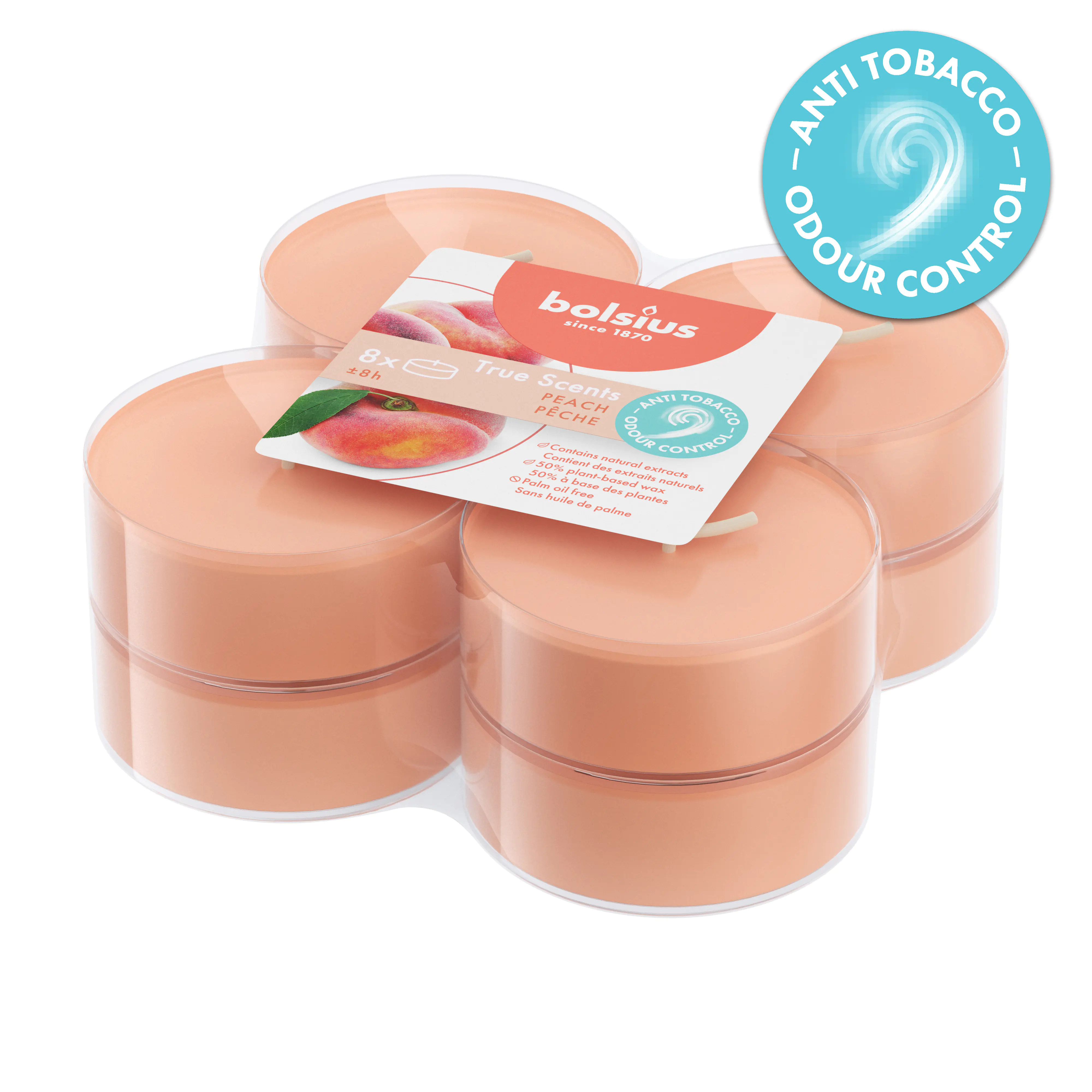 Bolsius Maxi-Lichte transparent 8 Stunden 8er Pack True Scents Pfirsich