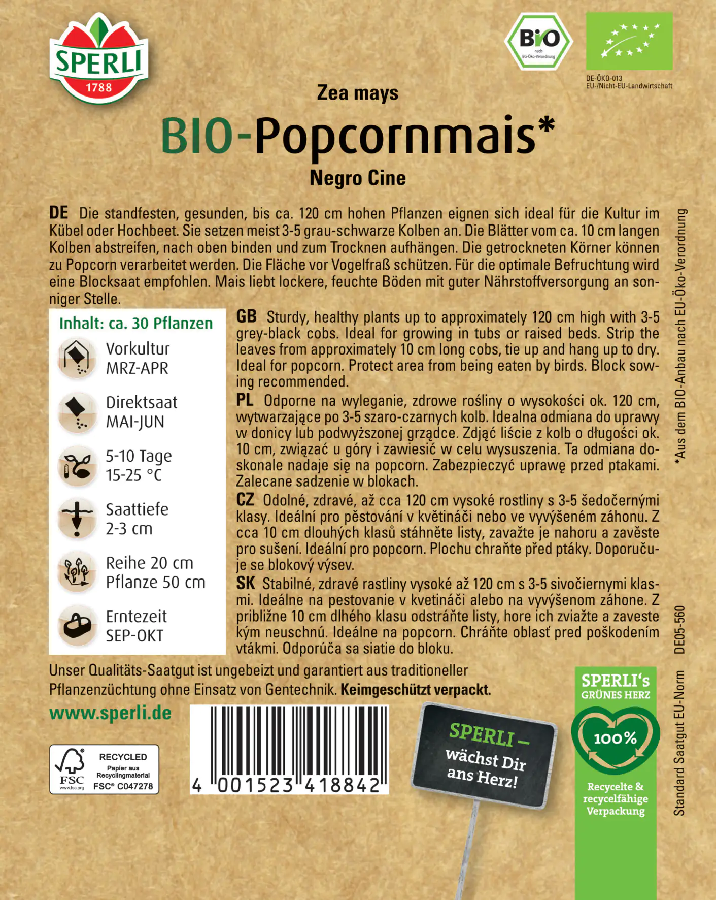 Sperli BIO Popkornmais