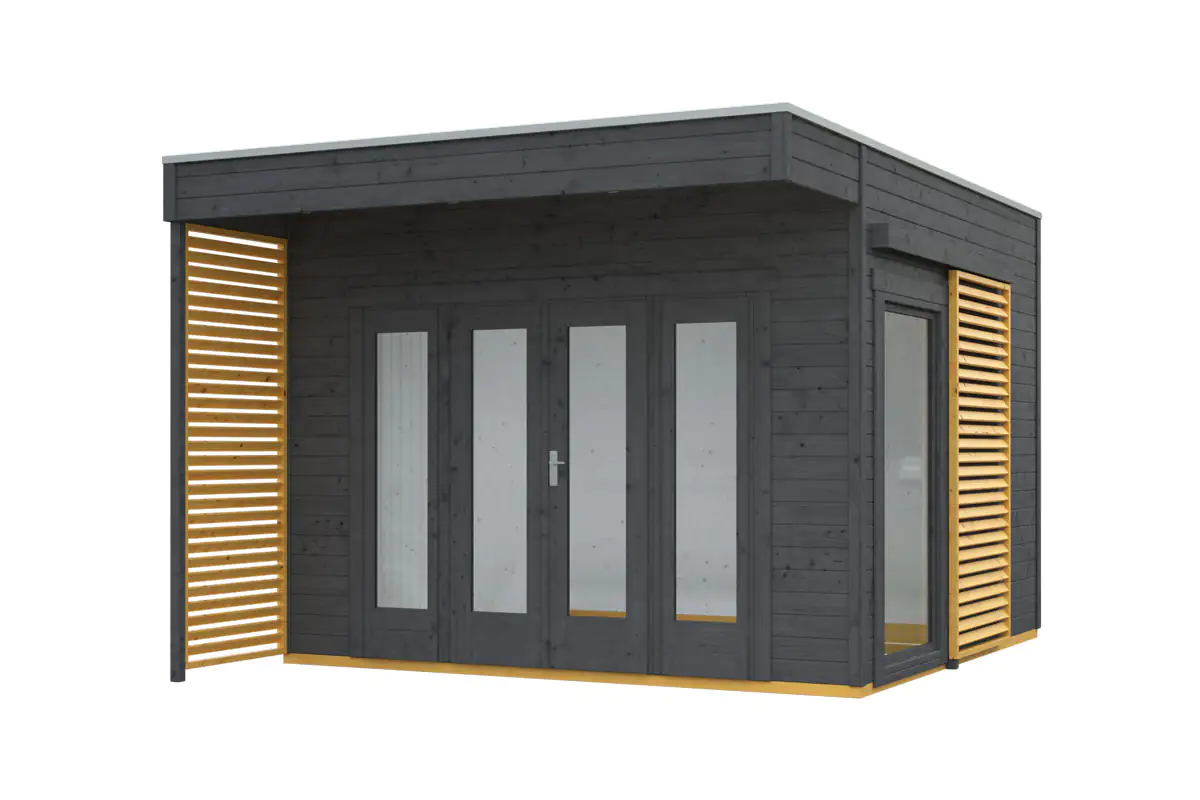 SKAN HOLZ Gartenhaus Tokio 2 340 x 340 cm schiefergrau mit Fußboden, doppelschalig