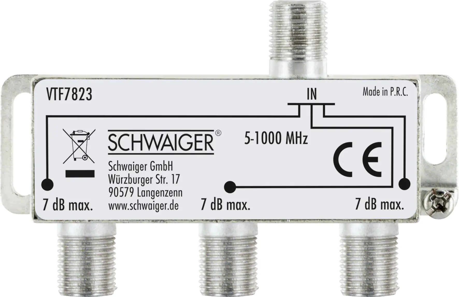 Schwaiger Verteiler VTF7823 531 3-fach 1x F Buchse auf 3x F Buchse, Dämpfung max. 7dB