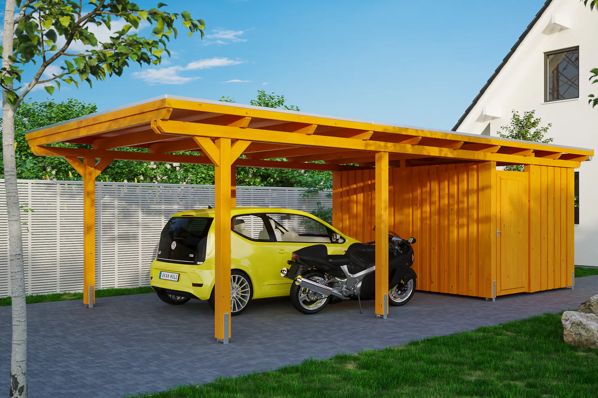 SKAN HOLZ Carport Emsland 404 x 846 cm mit EPDM-Dach, mit Abstellraum