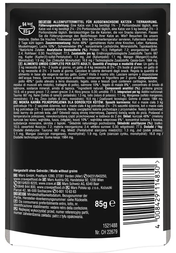 Crave Adult Pastete mit Lachs und Huhn Katzenfutter 85 g Crave Adult Pastete mit Lachs und Huhn Katzenfutter 85 g
