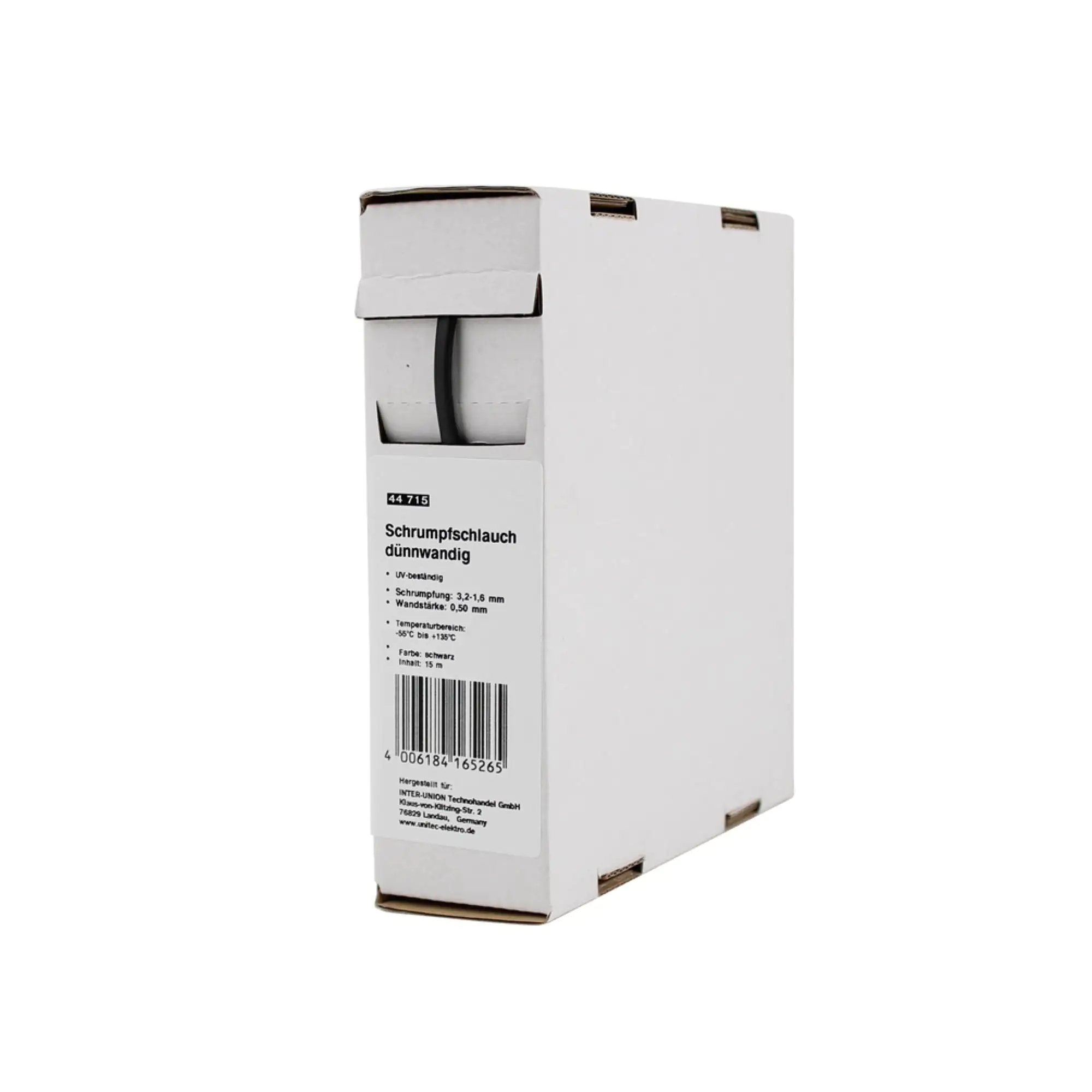 Schrumpfschlauch 3,2 - 1,6 mm meterware Schrumpfrate 2:1, schwarz