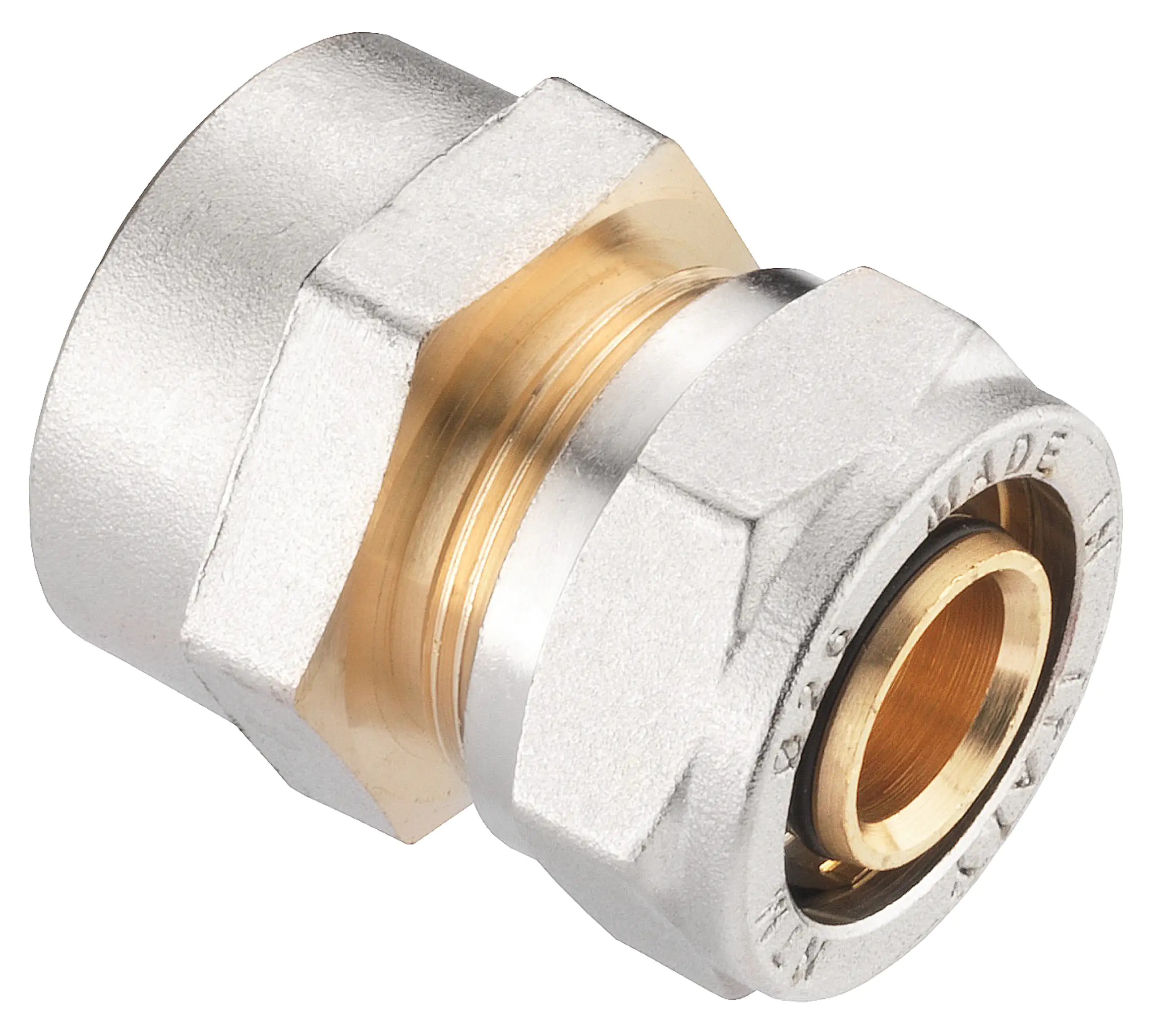 4035300819874 Cornat Schraub-Kupplung komplett ø 26 mm 1" IG Messing vernickelt
