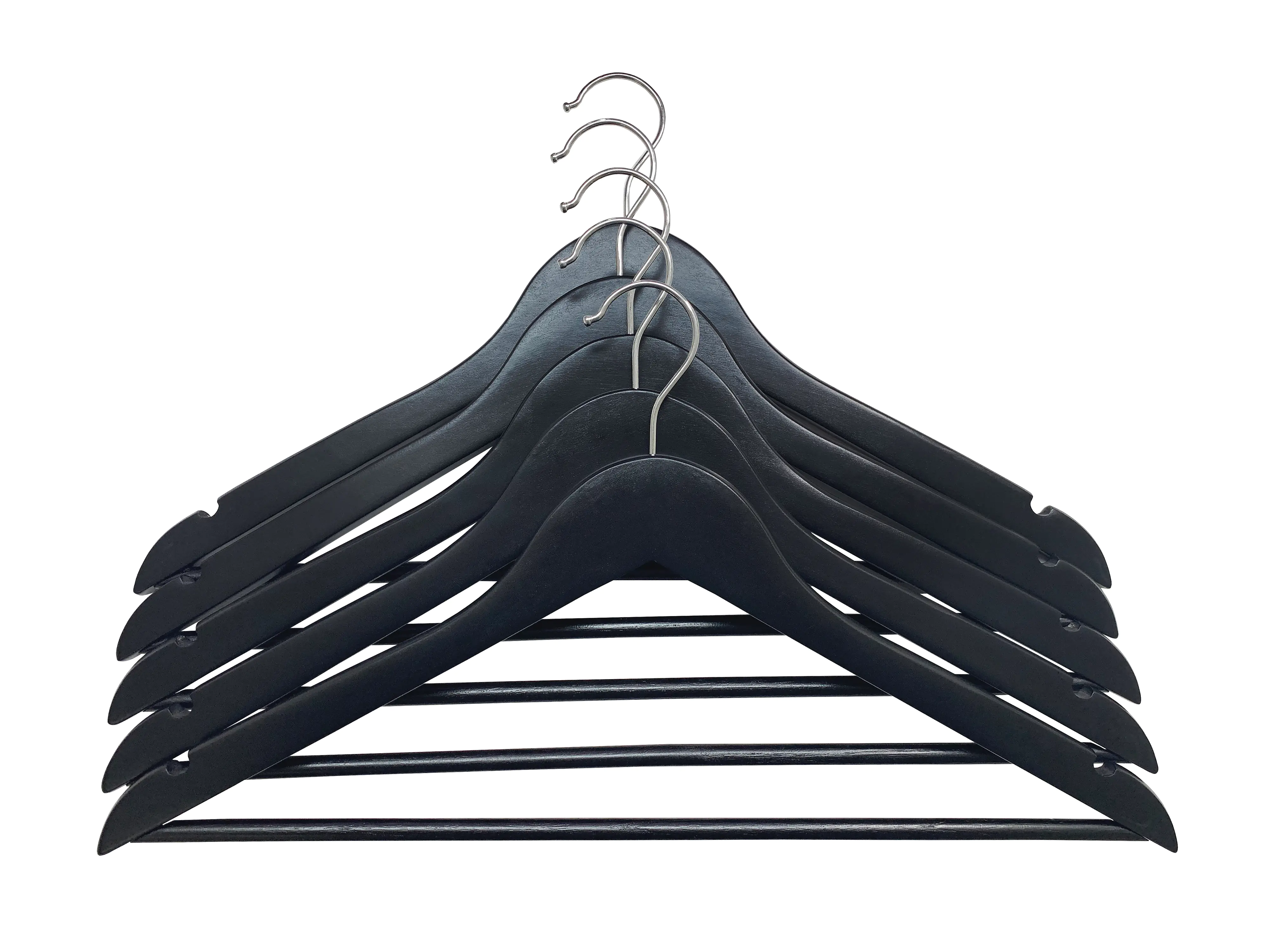 TrendLine Kleiderbügel mit Steg 5er Pack Holz schwarz