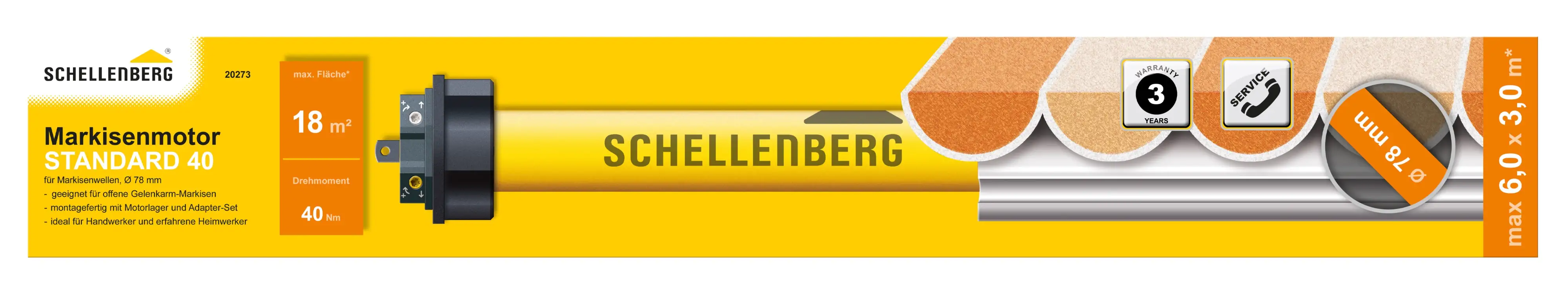 Schellenberg Markisenmotor für 78 mm Rundwelle mit Nut, bis 18 qm Schellenberg Markisenmotor für 78 mm Rundwelle mit Nut, bis 18 qm