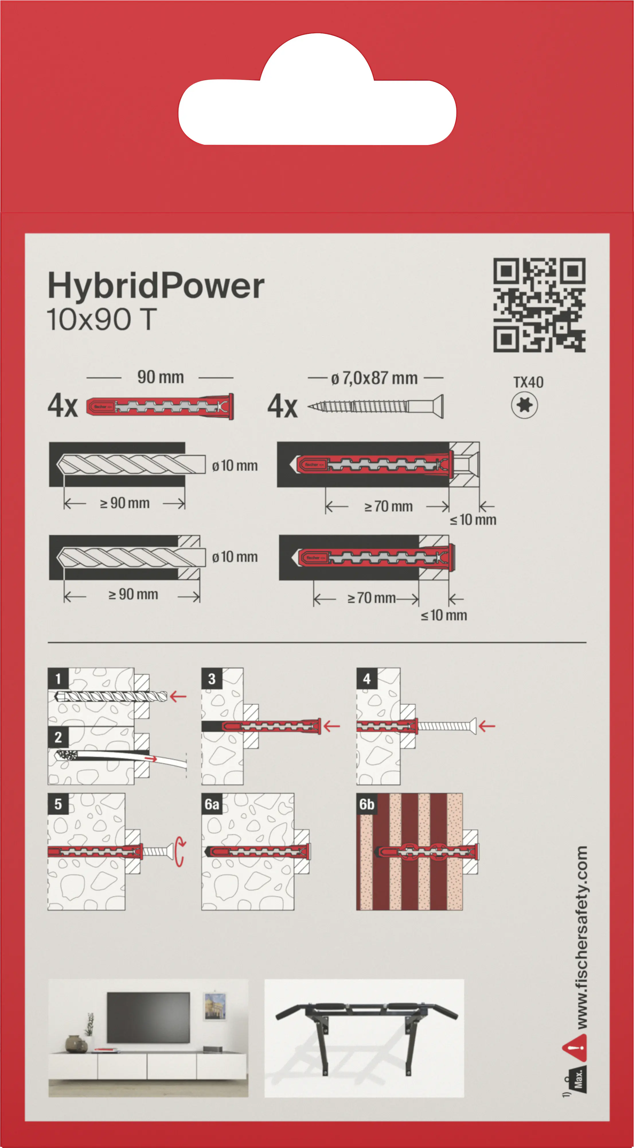 Fischer Dübel HybridPower T K 10 x 90 mm - 4 Stück