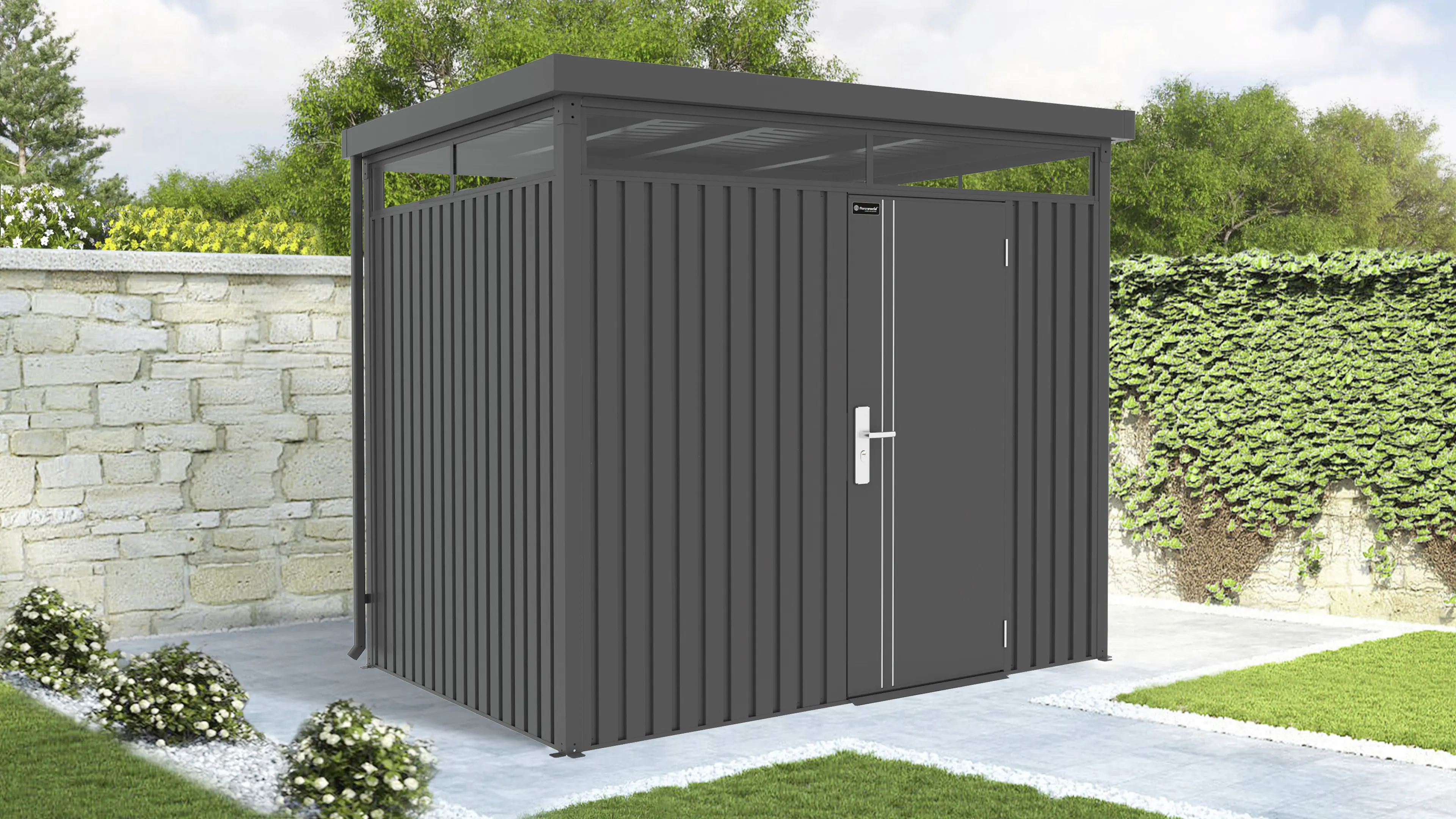 Floraworld Gerätehaus Premium mit Oberlicht anthrazit 240 x 180 cm 