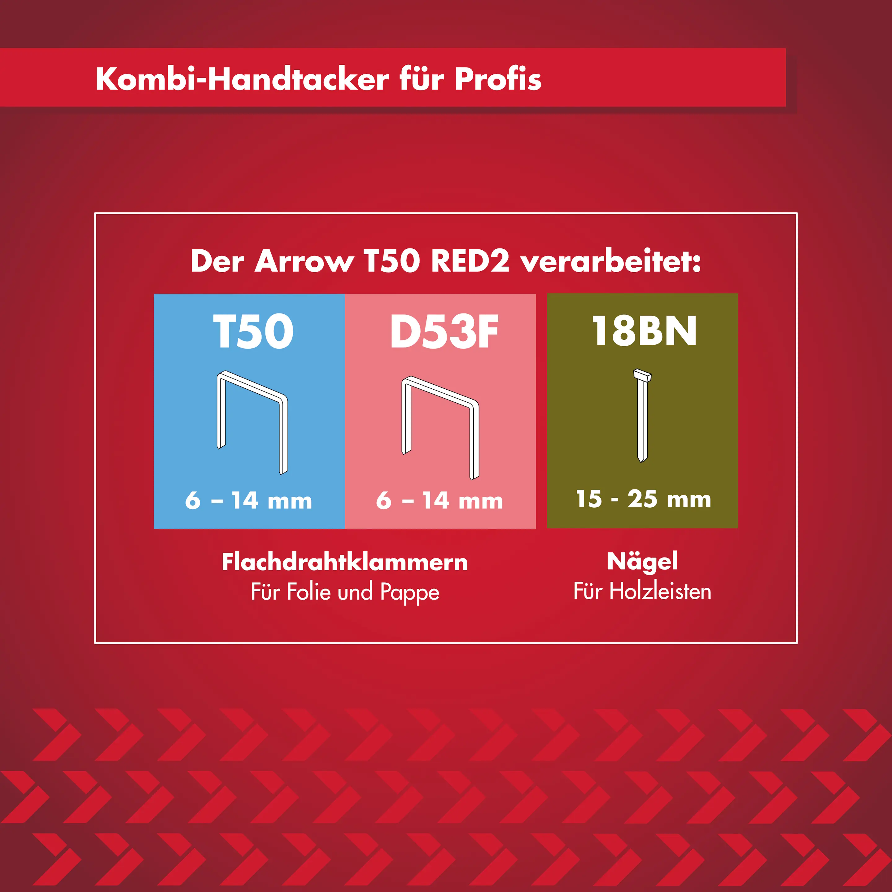 Arrow Handtacker T50 RED2 Profi für Flachdrahtklammern & Nägel