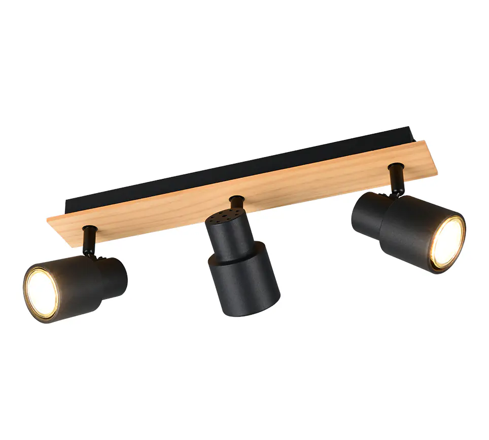 Trio LED-Deckenlampe 3er Spot Pierre 15 x 46 cm schwarz matt/natur