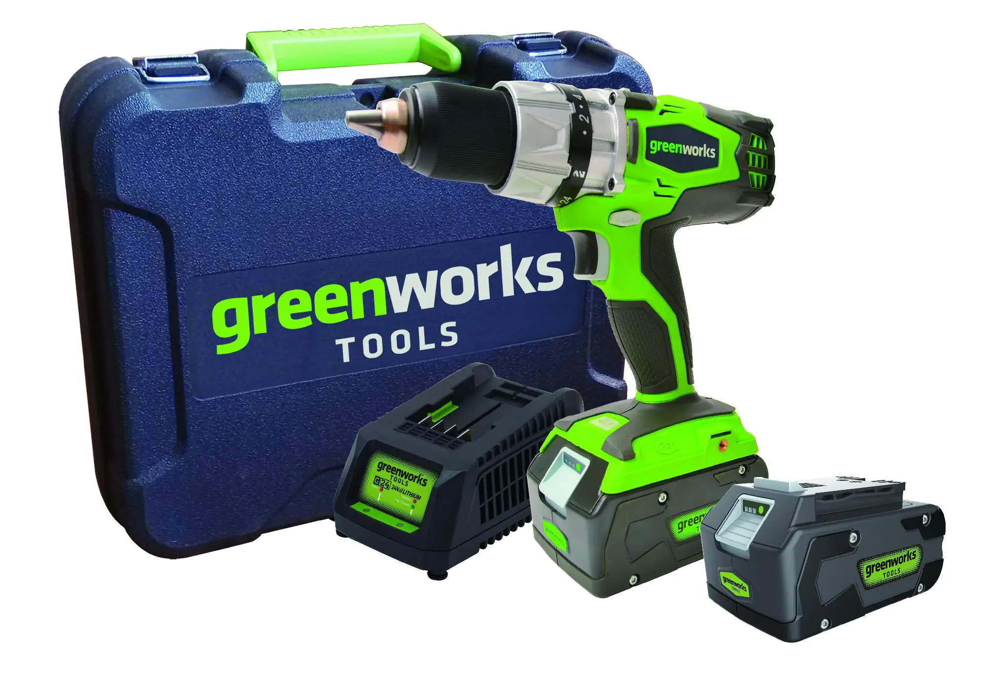 Greenworks Akkubohrschrauber-Set 24 V 24 V 4,0 Ah 2 Akkus 62 Nm bürstenlos