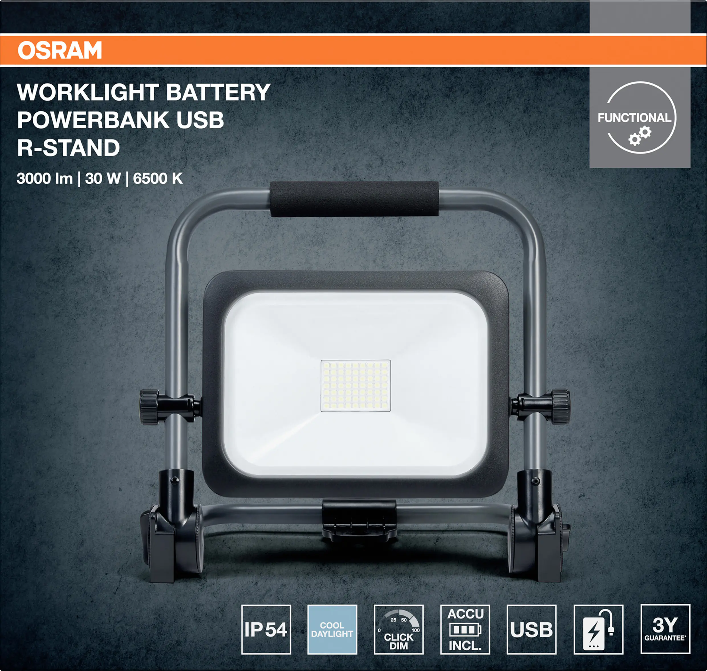 Osram LED Baustrahler Worklight Value Powerbank 30 W kaltweiß schwarz-grau