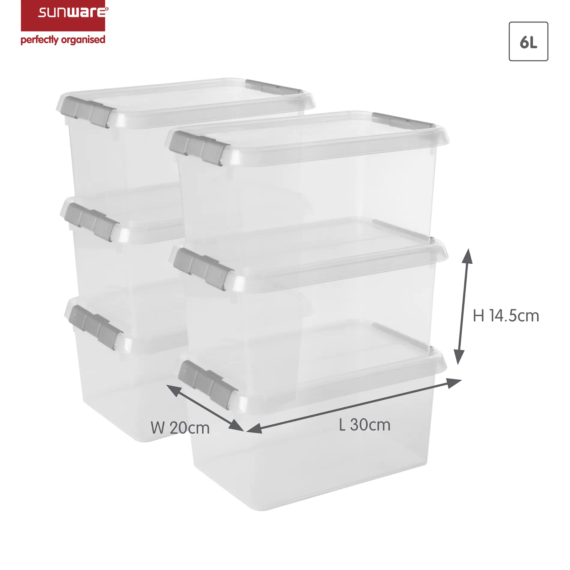 Sunware Comfort line Aufbewahrungsbox 6er-Set für 6L transparent metallfarbig Sunware Comfort line Aufbewahrungsbox 6er-Set für 6L transparent metallfarbig