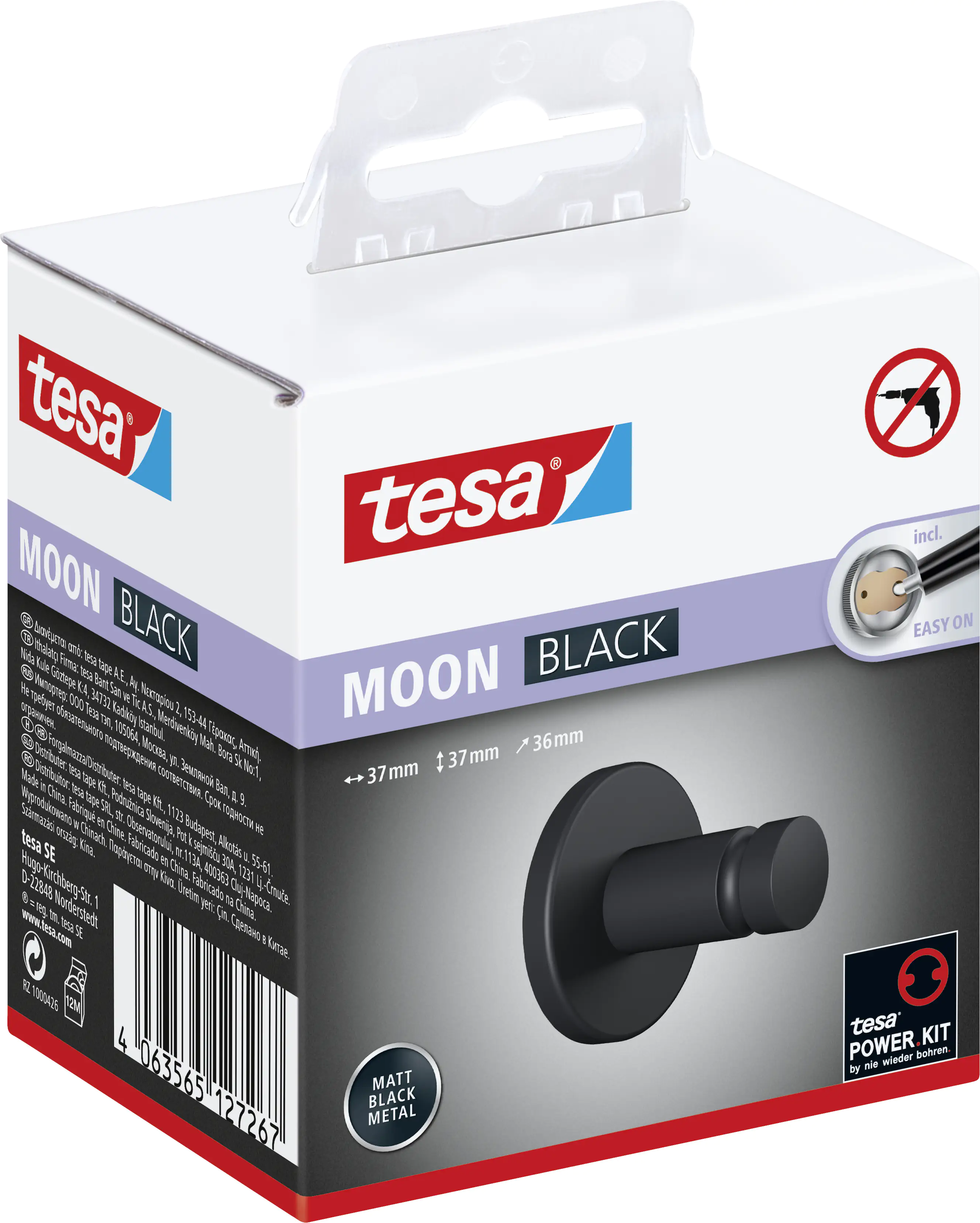 Tesa Handtuchhaken MOON  schwarz zum Kleben