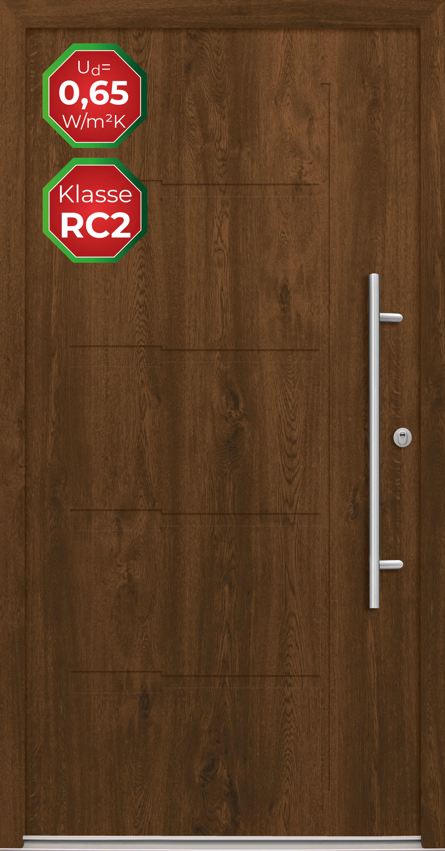 Splendoor Haustür Passivedoor Premium H1 RC2 Nussbaum DIN Rechts 100 x 210 cm