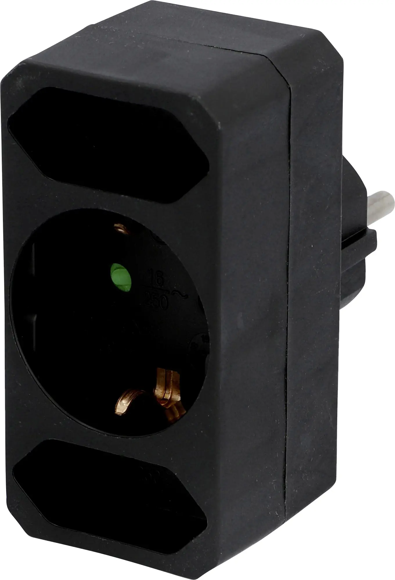 Schutzkontakt-Euroadapter 1xSchutzkontakt 2xEuro schwarz