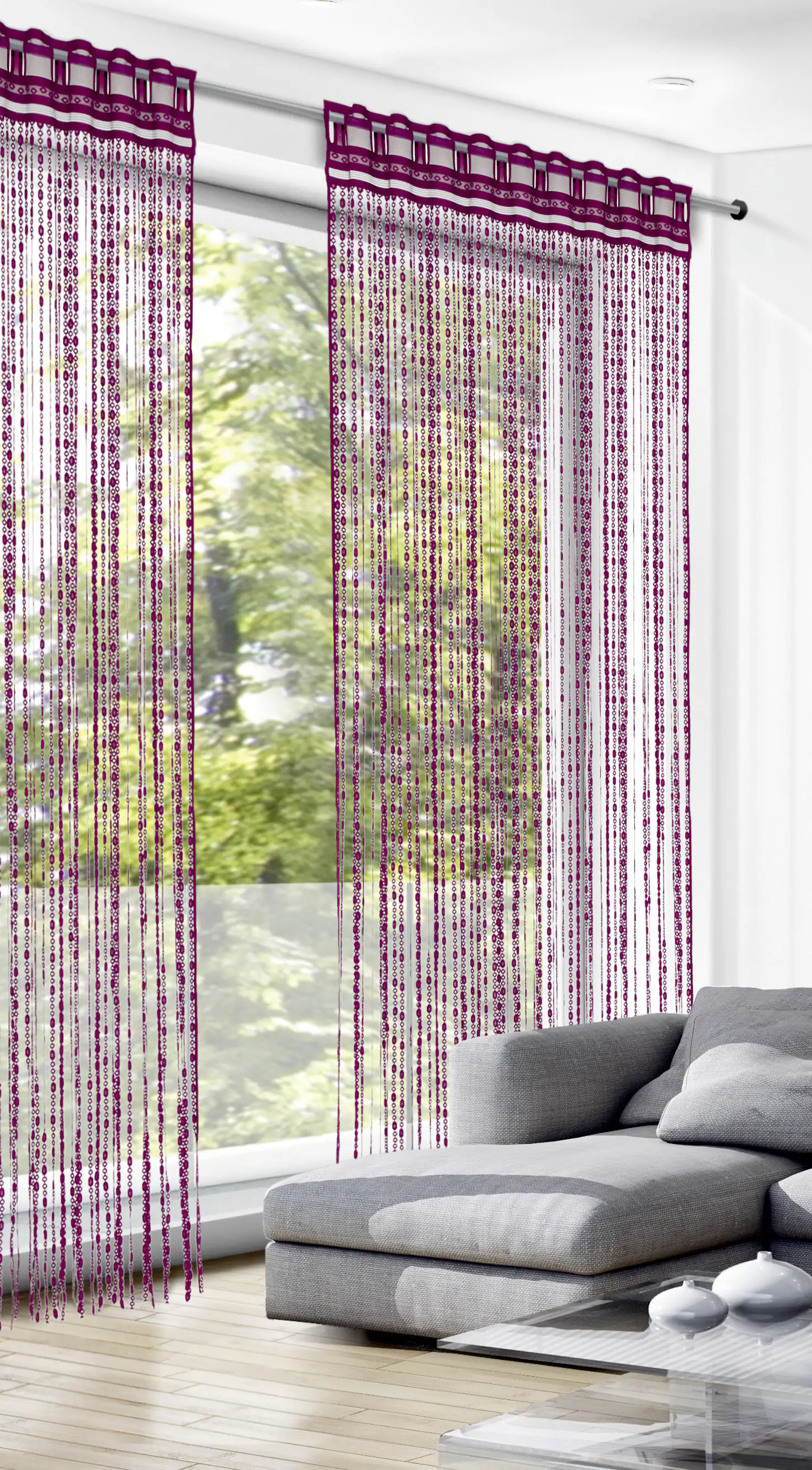 Neusser Collection Fadengardine Sarah Jaquard beere, 245 x 95 cm Neusser Collection Fadengardine Sarah Jaquard beere, 245 x 95 cm