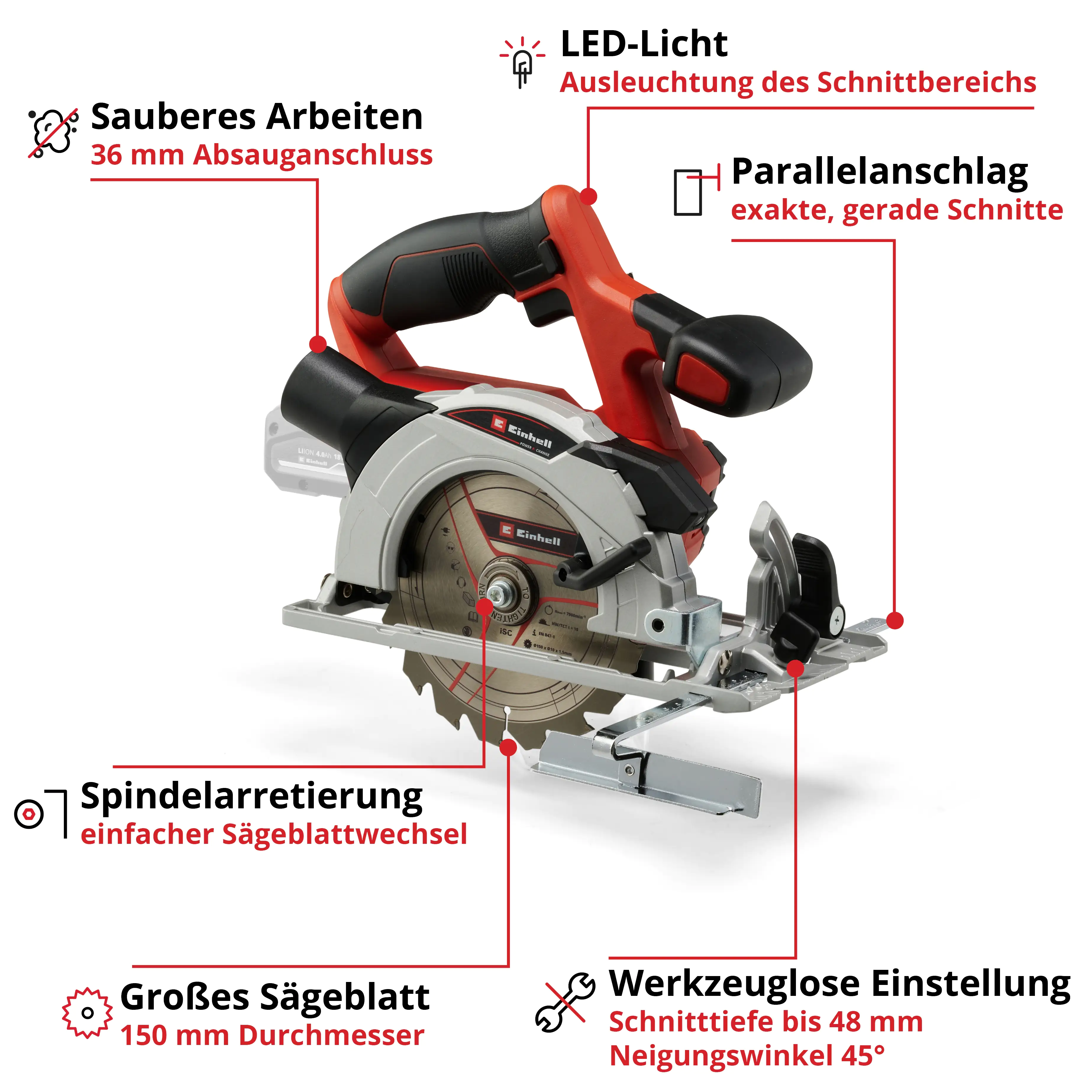 Einhell Akku-Handkreissäge TE-CS 18/150 Li Solo 18 V Einhell Akku-Handkreissäge TE-CS 18/150 Li Solo 18 V