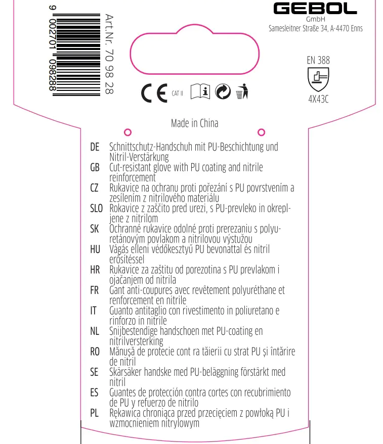 Gebol Handschuh Eco Cut C Plus grau/schwarz/rot