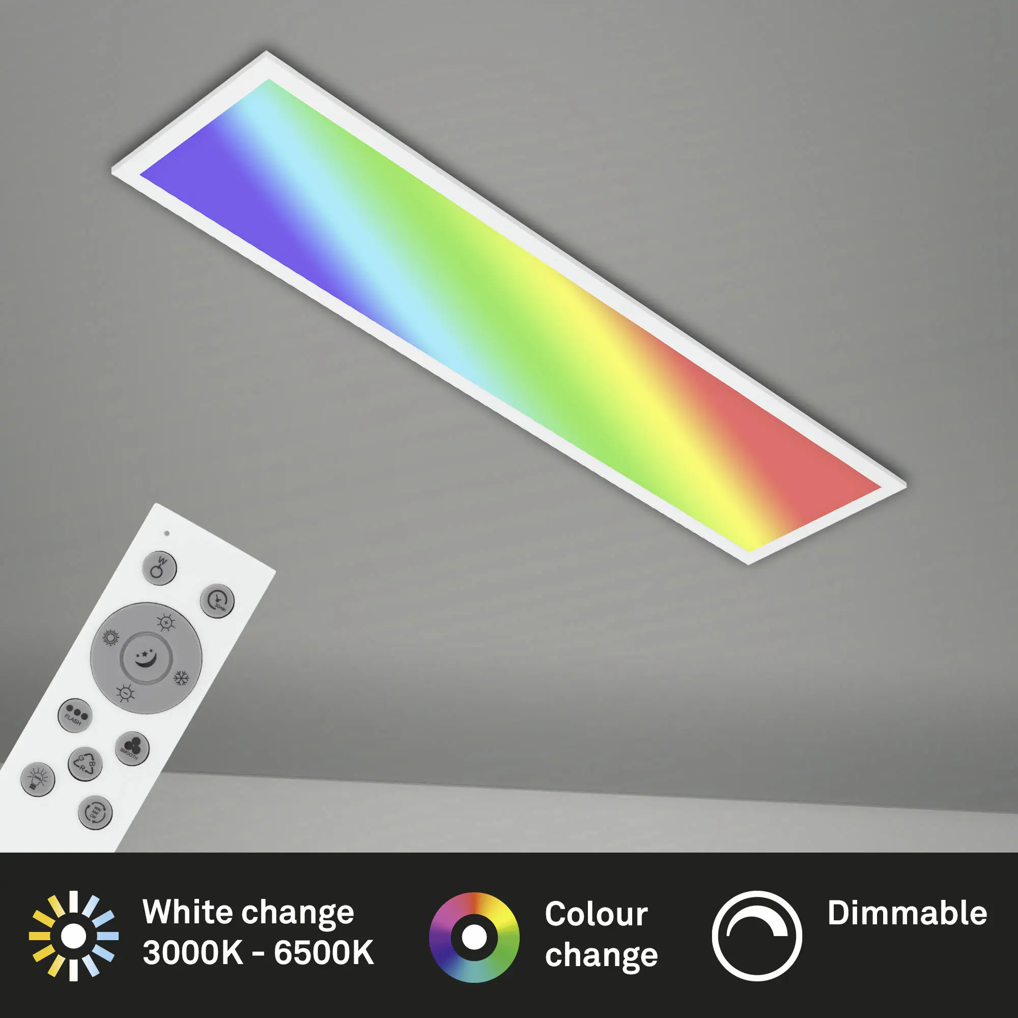 Briloner LED-Panelleuchte ultraflach 100 x 25 cm weiß RGB dimmbar