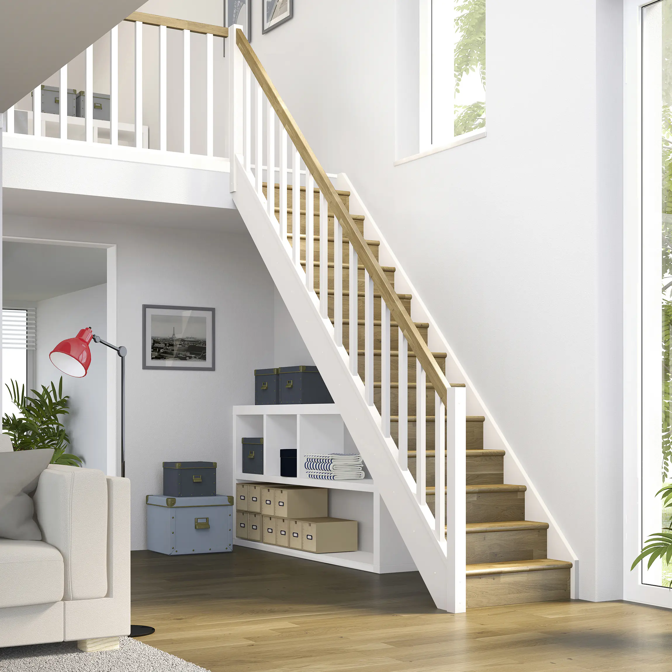 Dolle Raumspartreppen Paris gerade Eiche weiß inkl. Geländer