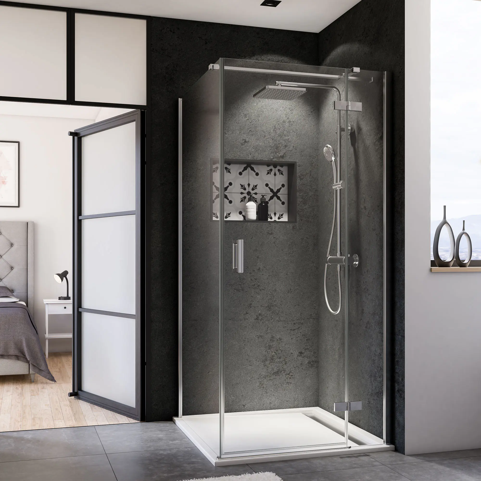 Breuer Panorama Drehtür + Festteil f. Seitenwand re 90 x 200 cm