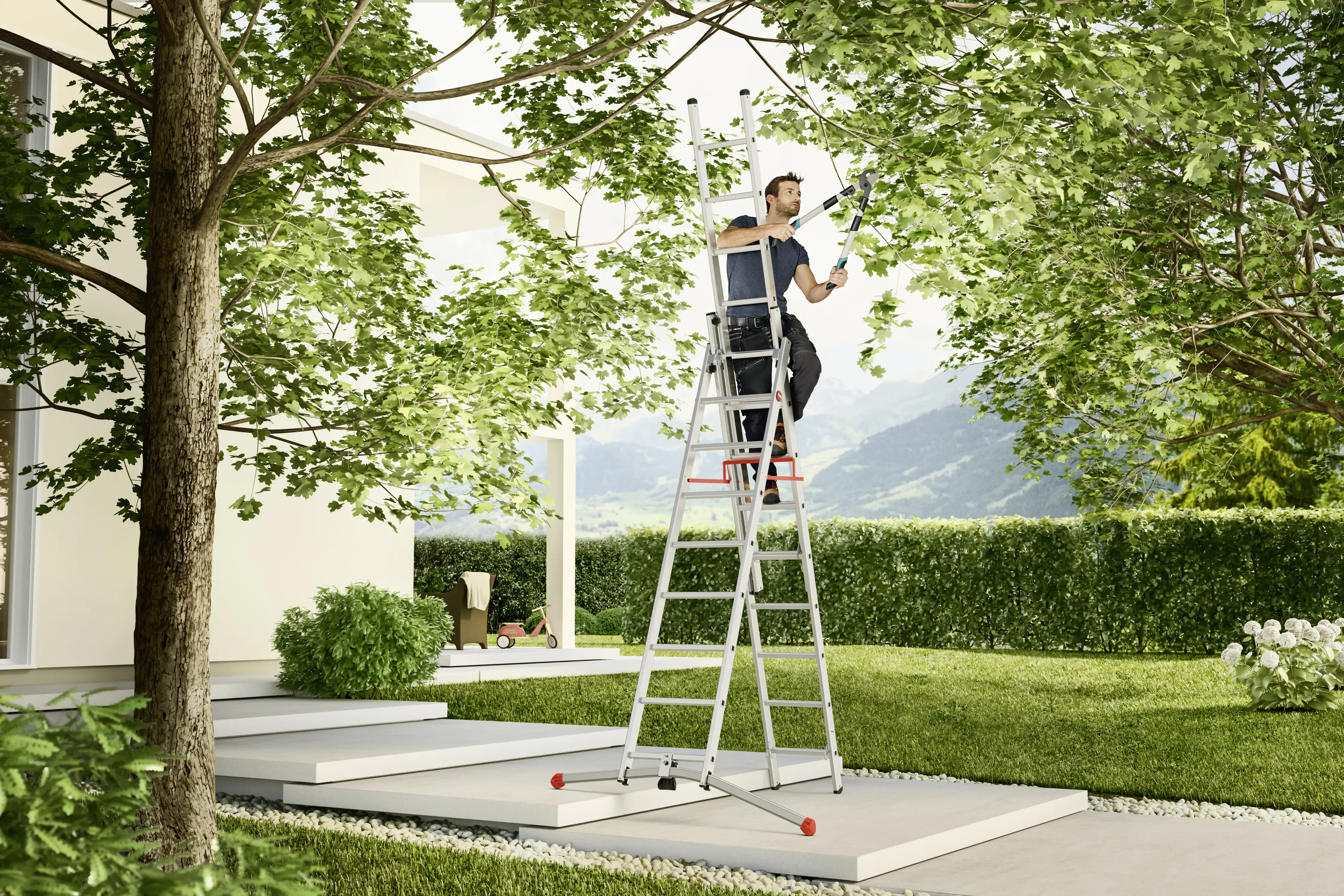 Hailo Mehrzweckleiter S100 Profilot 2 x 9 + 1 x 8, Arbeitshöhe max. 6,60 m