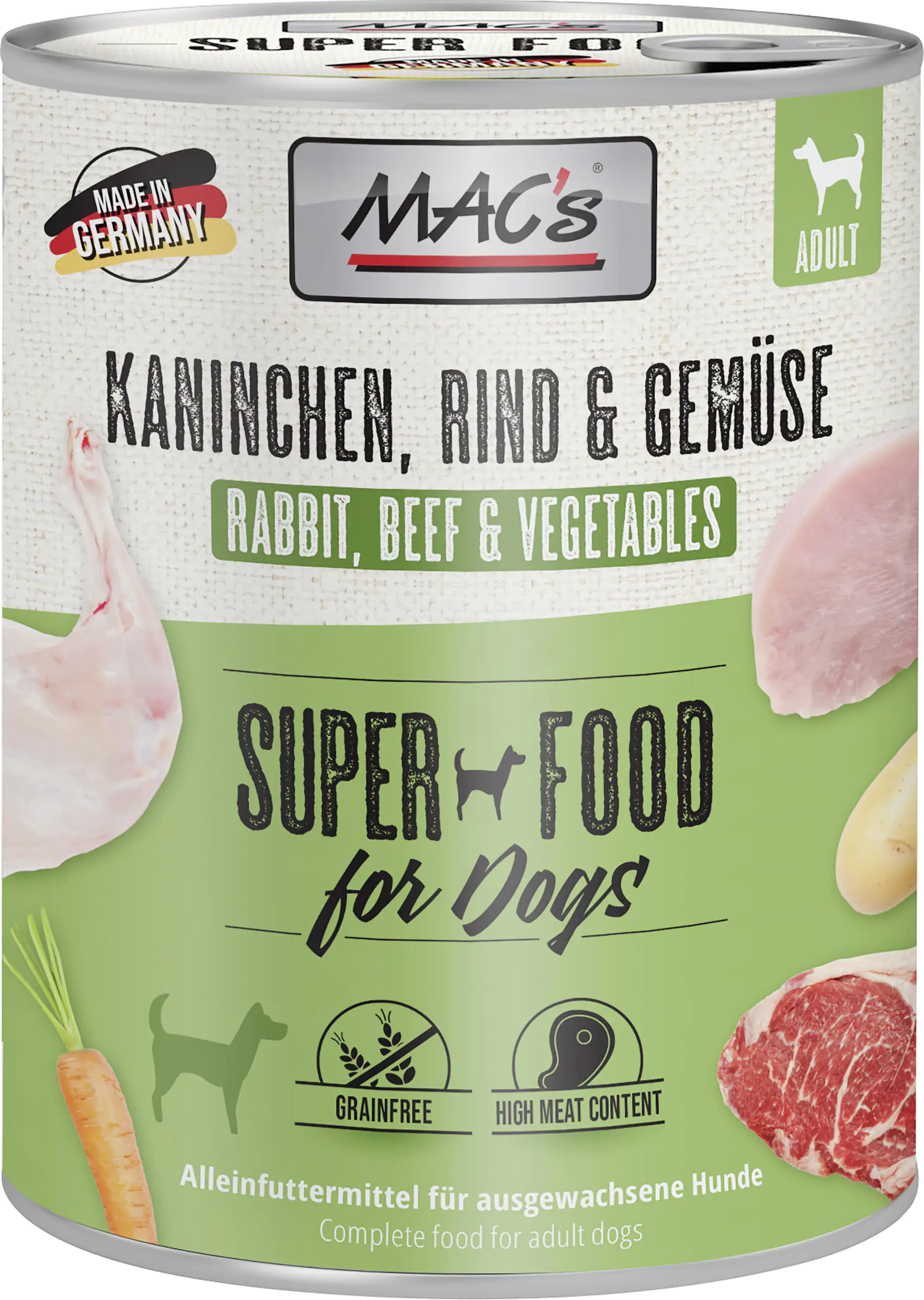 Macs Dog Hundenassfutter Adult getreidefrei 800 g Kaninchen, Rind & Gemüse