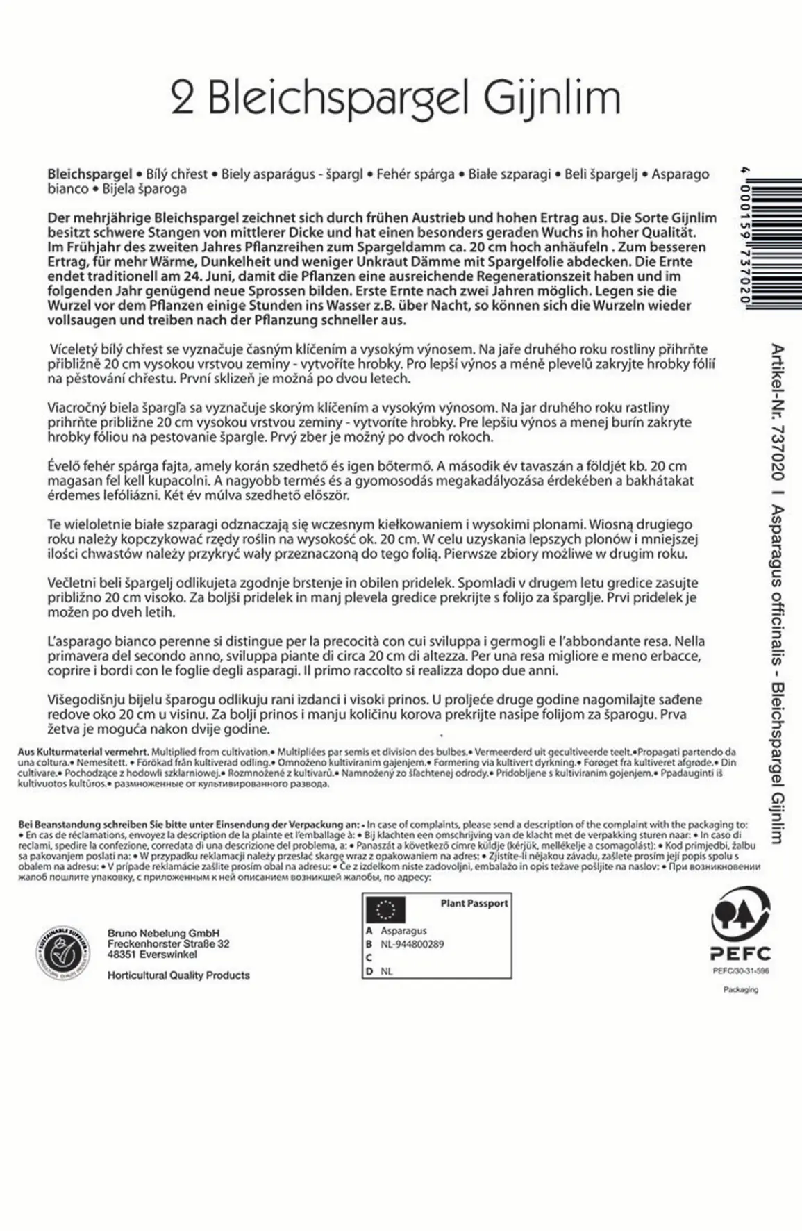 Kiepenkerl Bleichspargel Gijnlim Asparagus officinalis