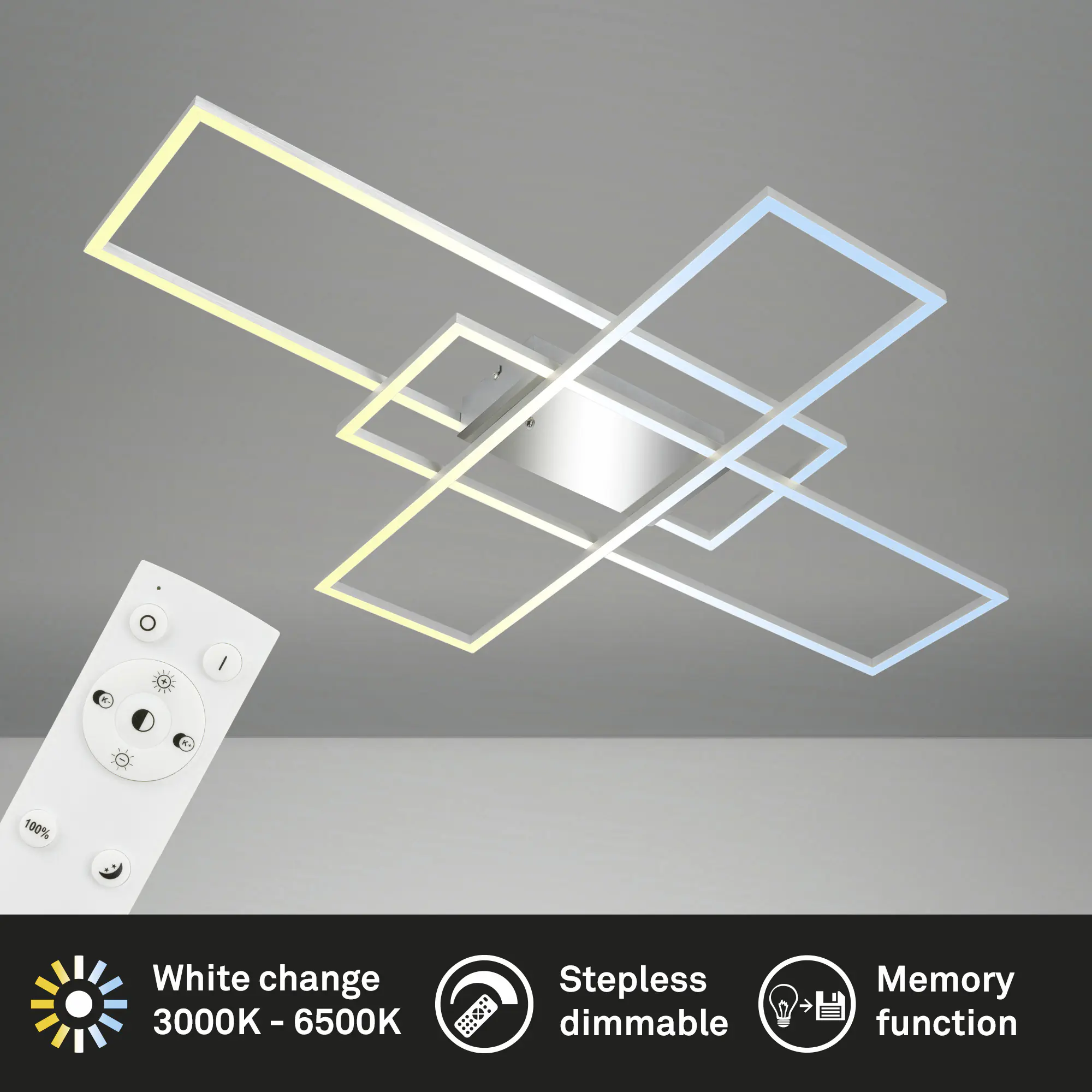 Briloner LED-Deckenleuchte Roami 104 x 71 cm chrom-aluminium CCT dimmbar