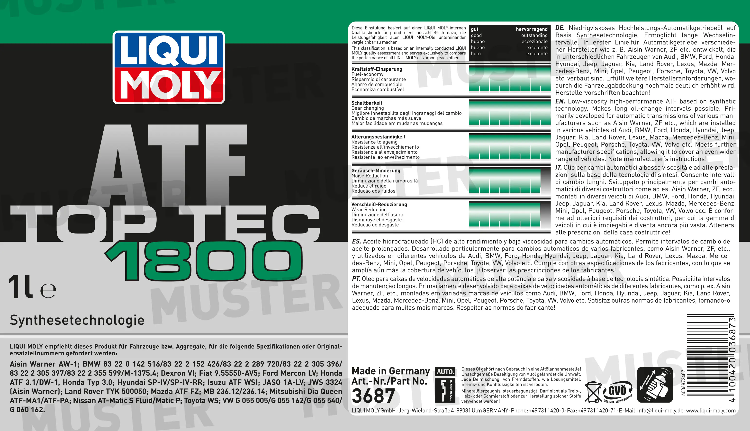 Liqui Molly Automatikgetriebeöl Top Tec ATF 1800 1 L Liqui Molly Automatikgetriebeöl Top Tec ATF 1800 1 L