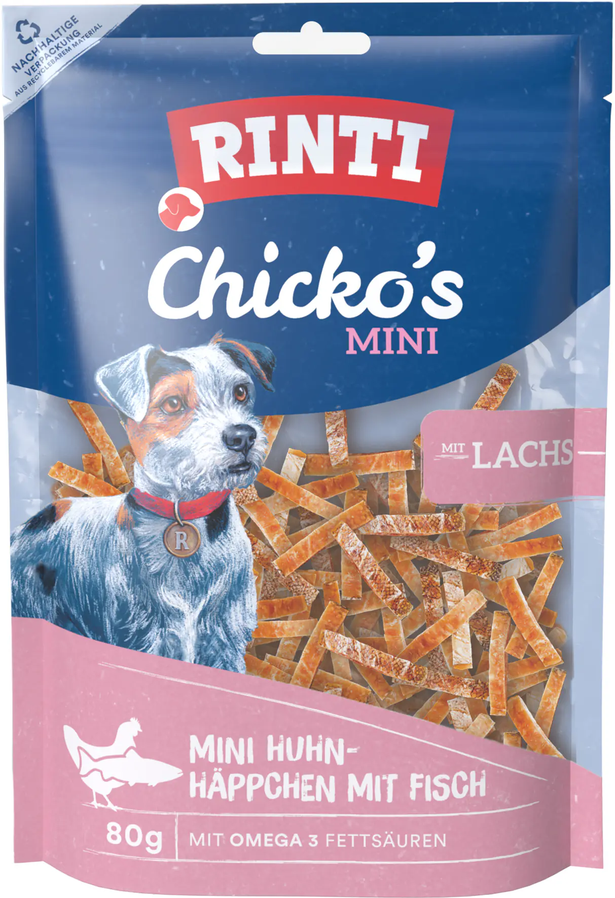 Rinti Chicko Mini Hundesnack Häppchen mit Lachs 80 g