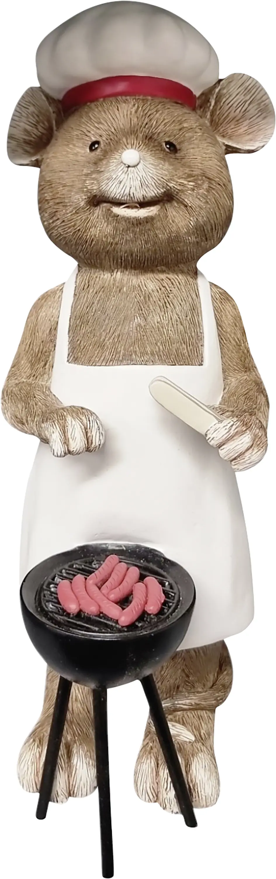 Dekofigur Maus mit Grill groß 29 cm braun weiß