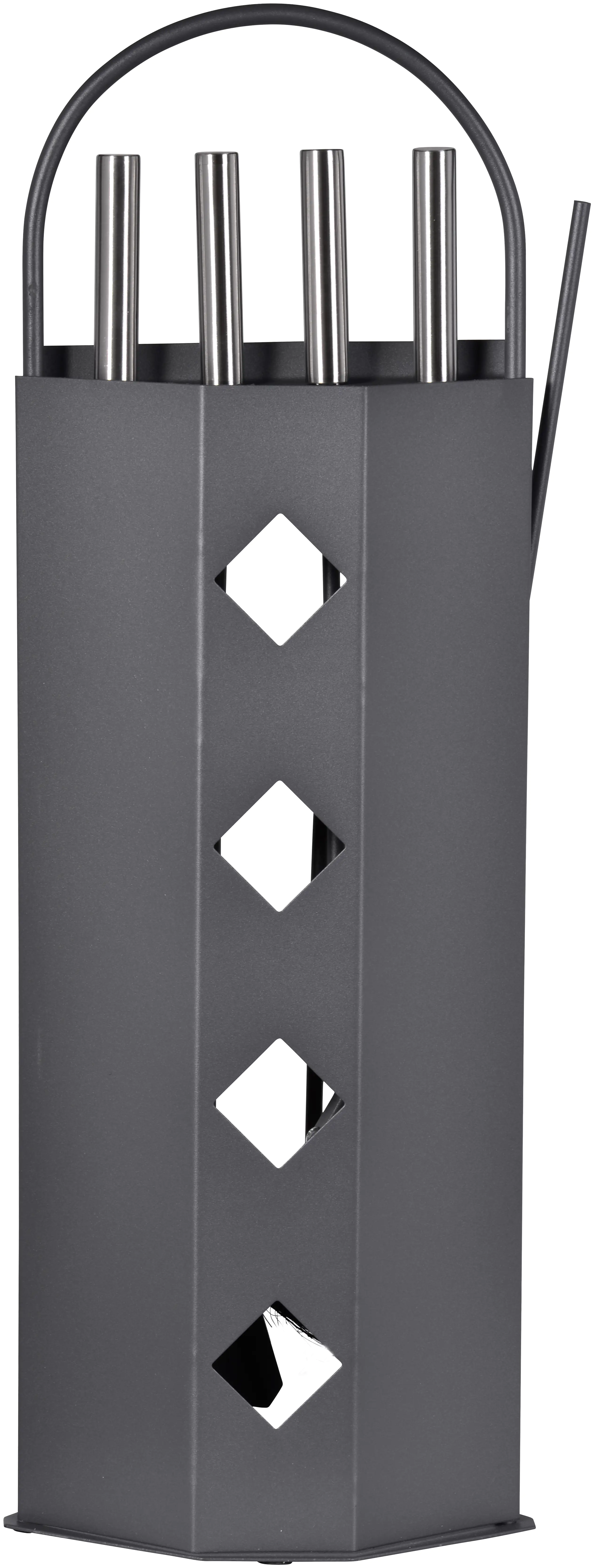 Kaminbesteck 5-teilig Ständer grau lackiert