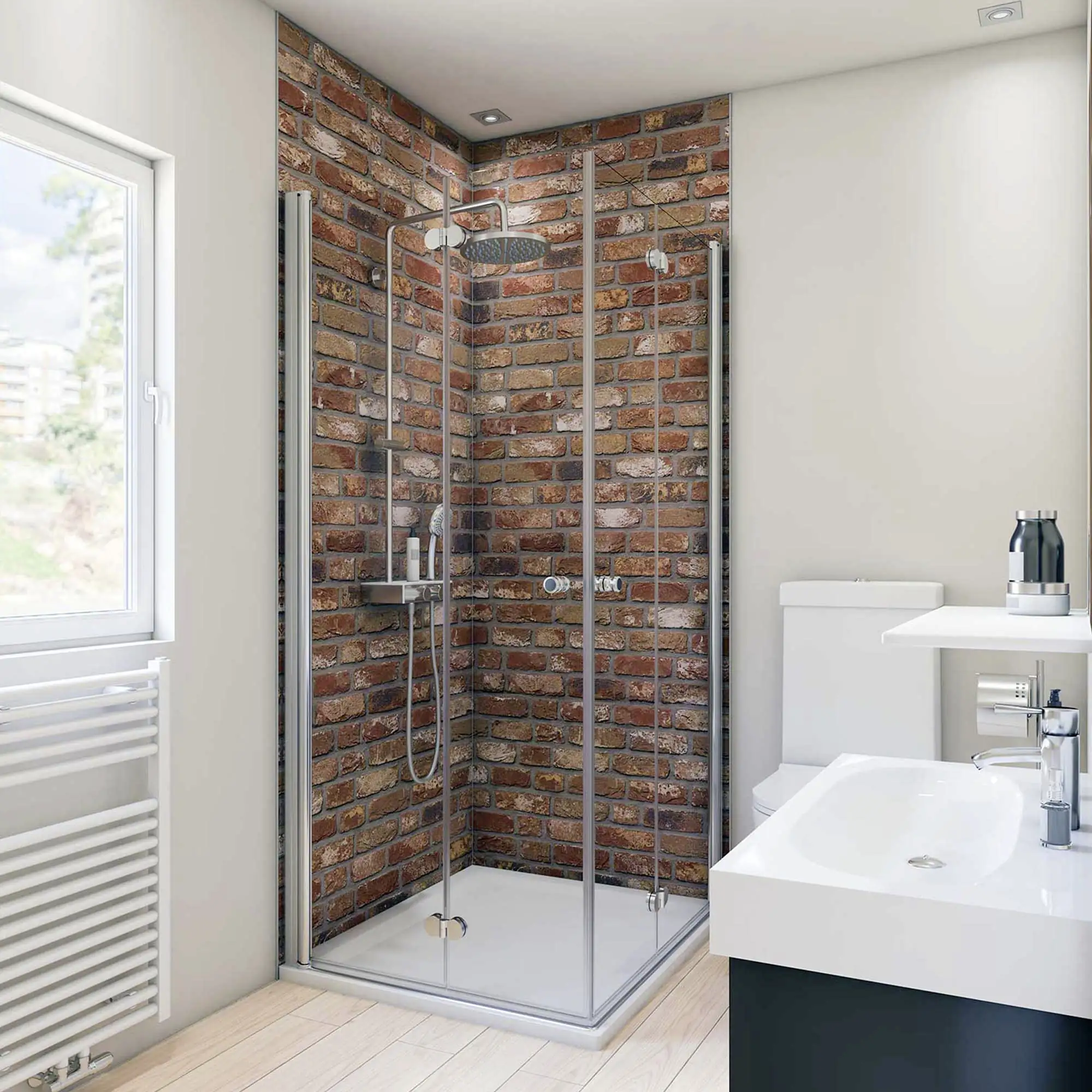 Breuer Duschrückwand Mauer-Optik Rot Dekor 100 x 210 x 0,3 cm