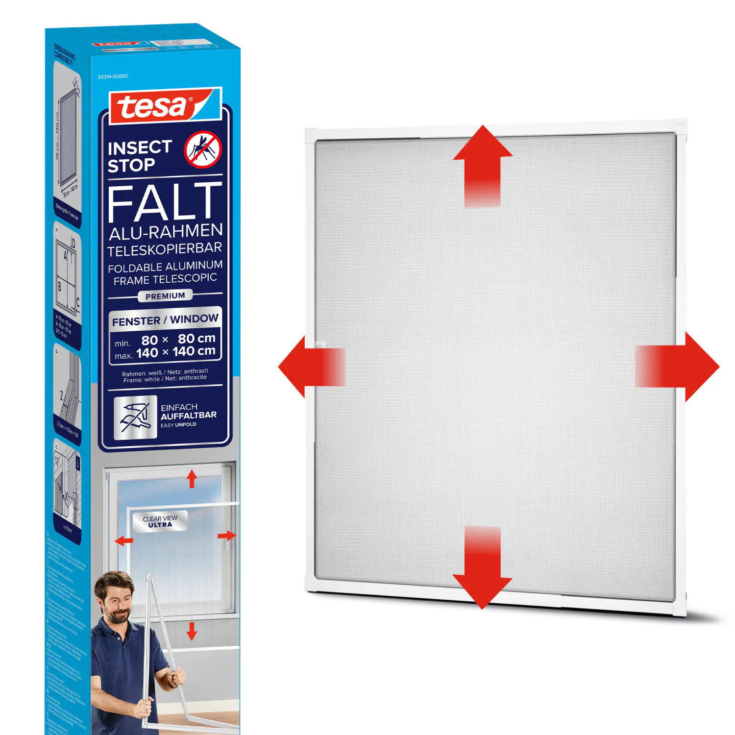 tesa Fliegenschutz-Fenster FALT 80 x 80 - 140 x 140 cm weiß/weiß